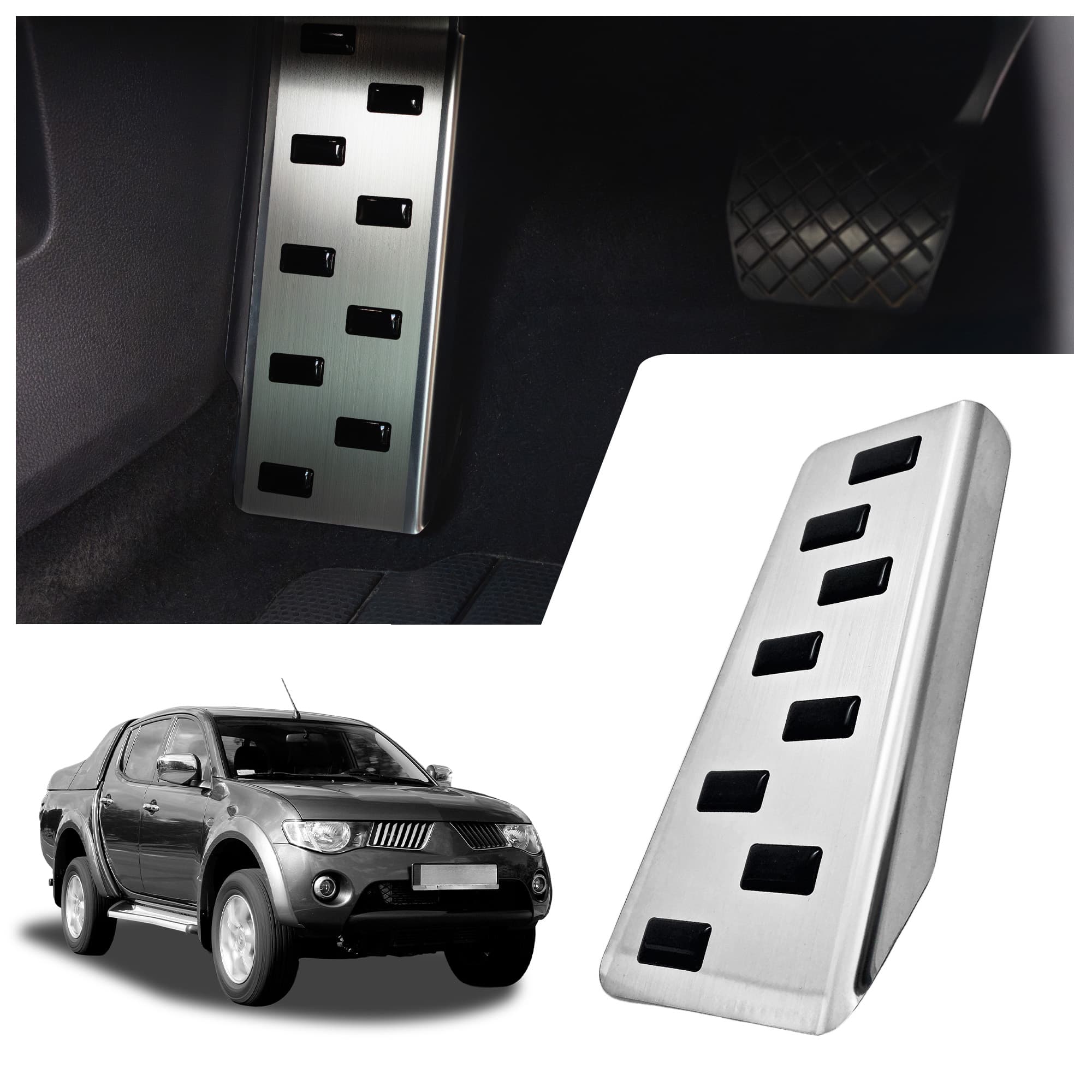 Footrest plate — Black | Silver, Stainless steel, Brushed