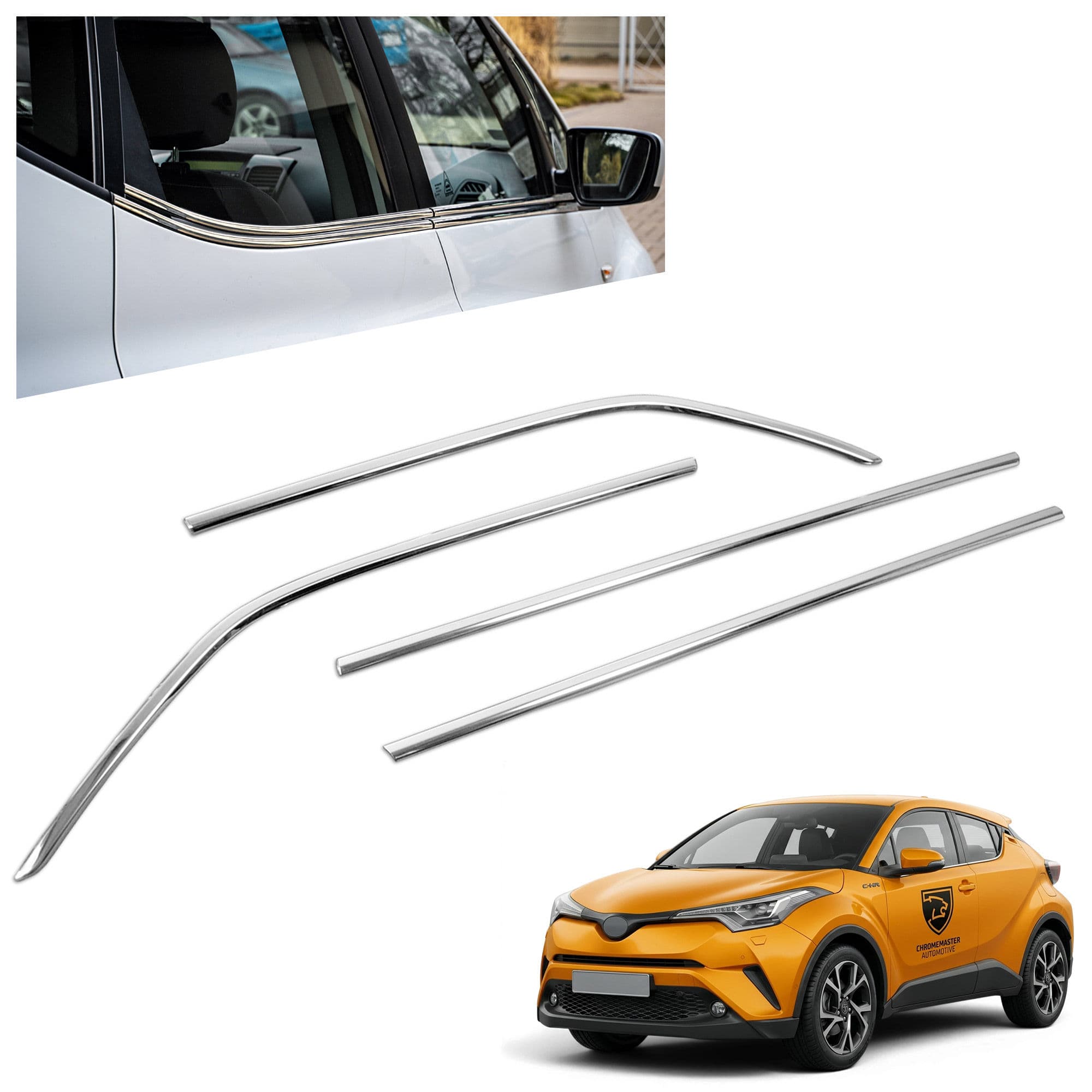 Lower side window trims — Chrome, Stainless steel, Polished