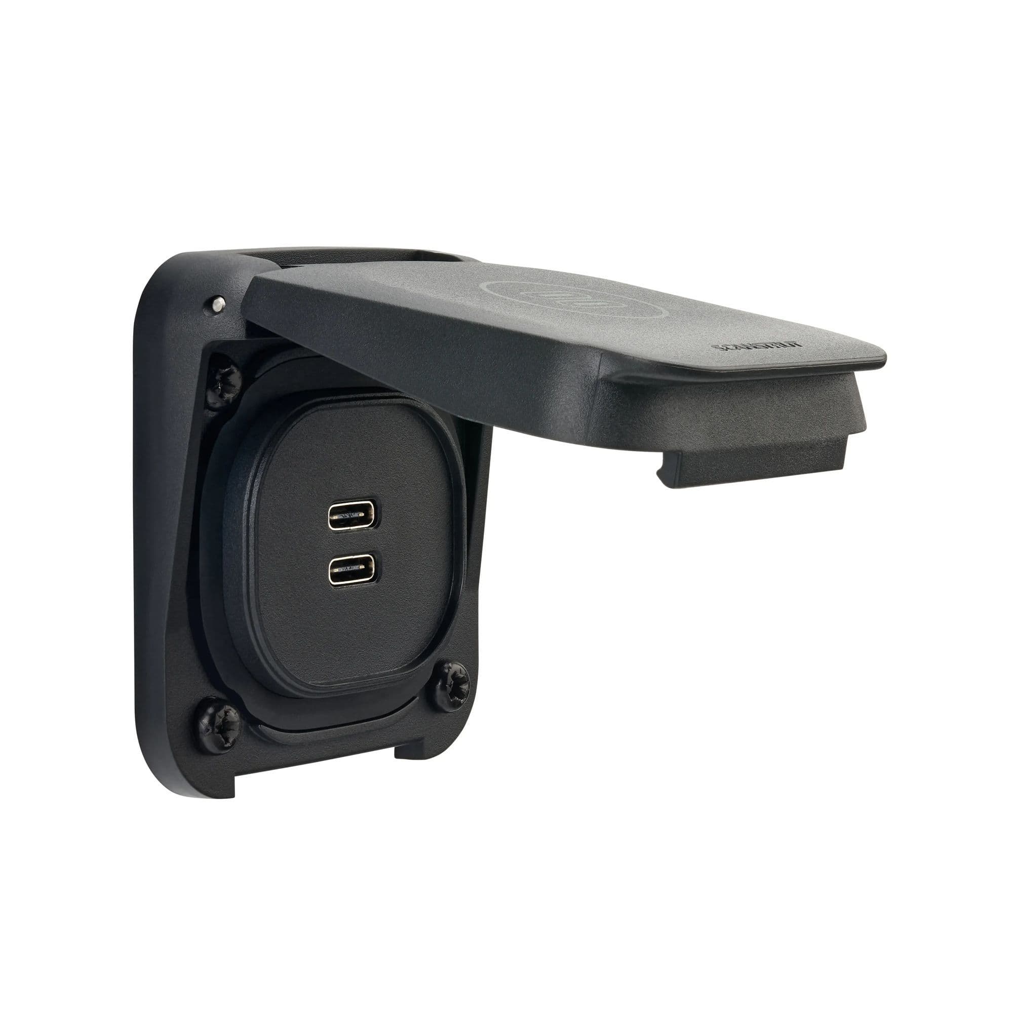 Power socket 2x USB-C with protective cover Ventura — Black, Plastic, Matte