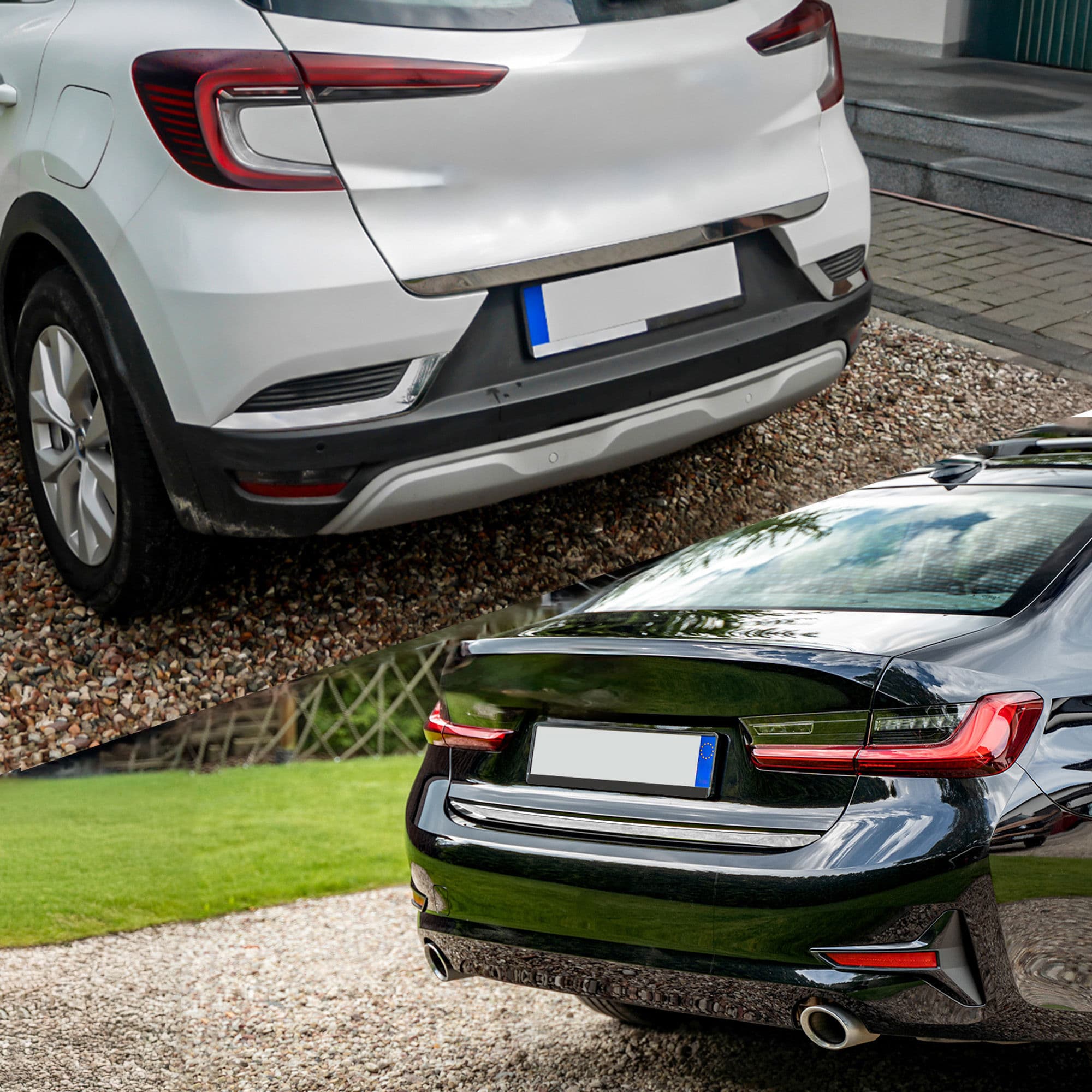 Rear tailgate edge trim — Silver, Stainless steel, Brushed