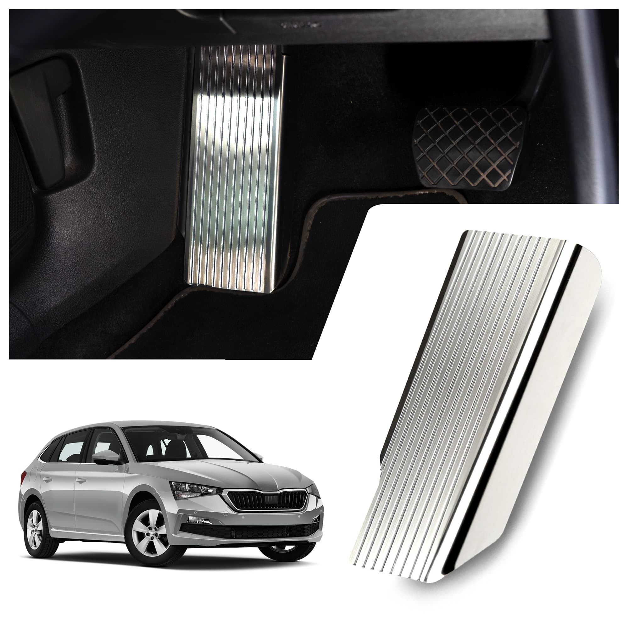 Footrest plate — Silver, Stainless steel, Brushed