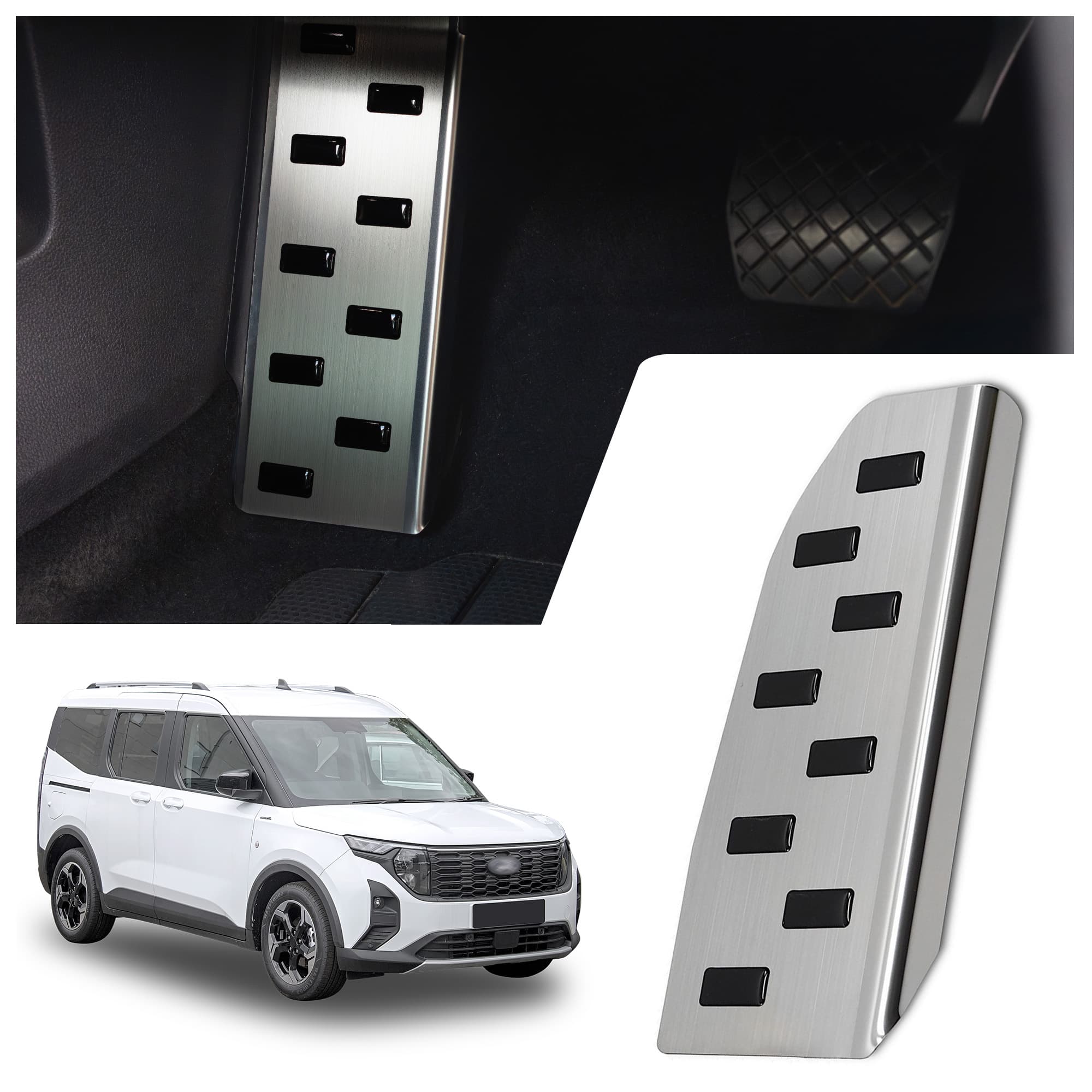 Footrest plate — Black | Silver, Stainless steel, Brushed
