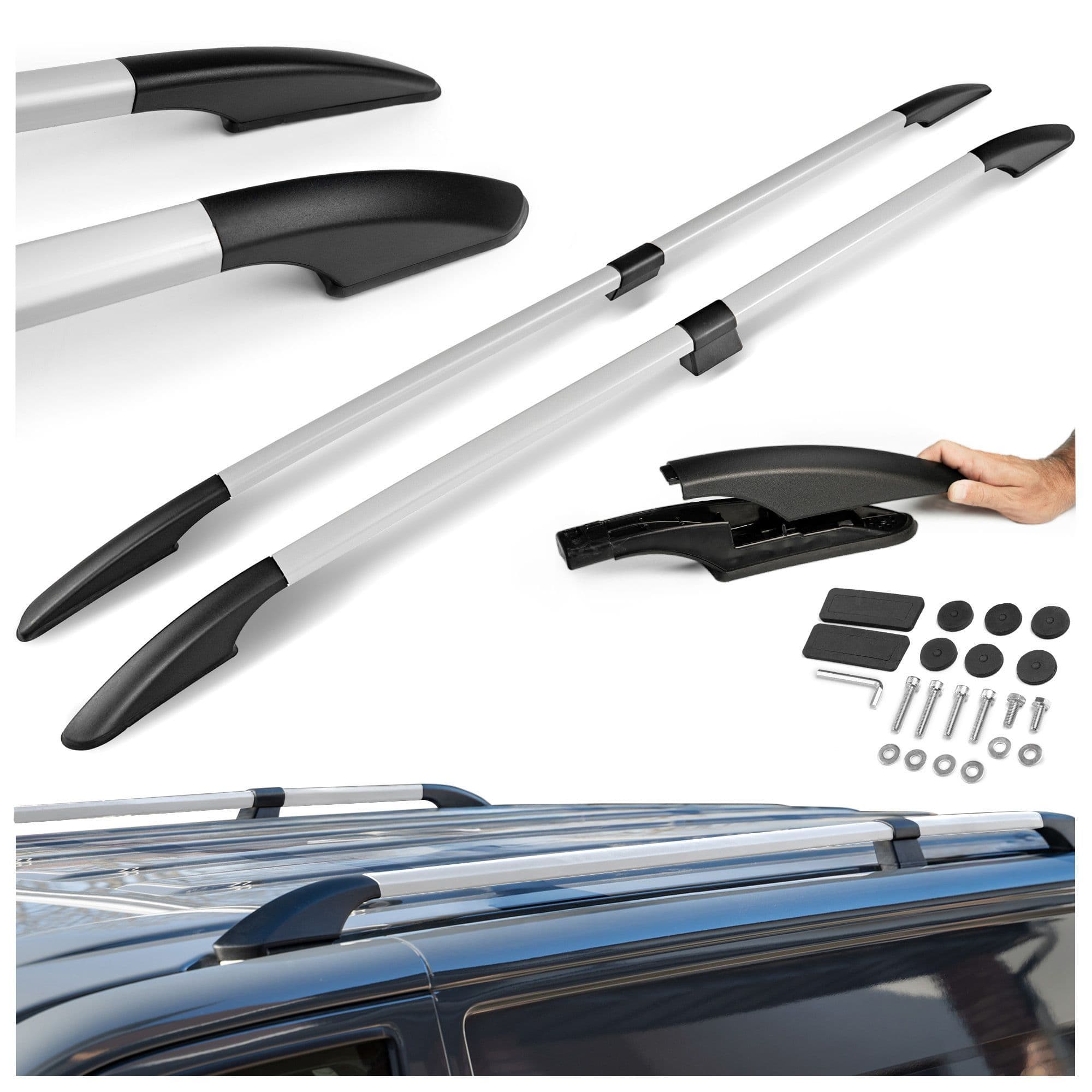Split roof rails Solid — Silver, Aluminum | Plastic, Matte