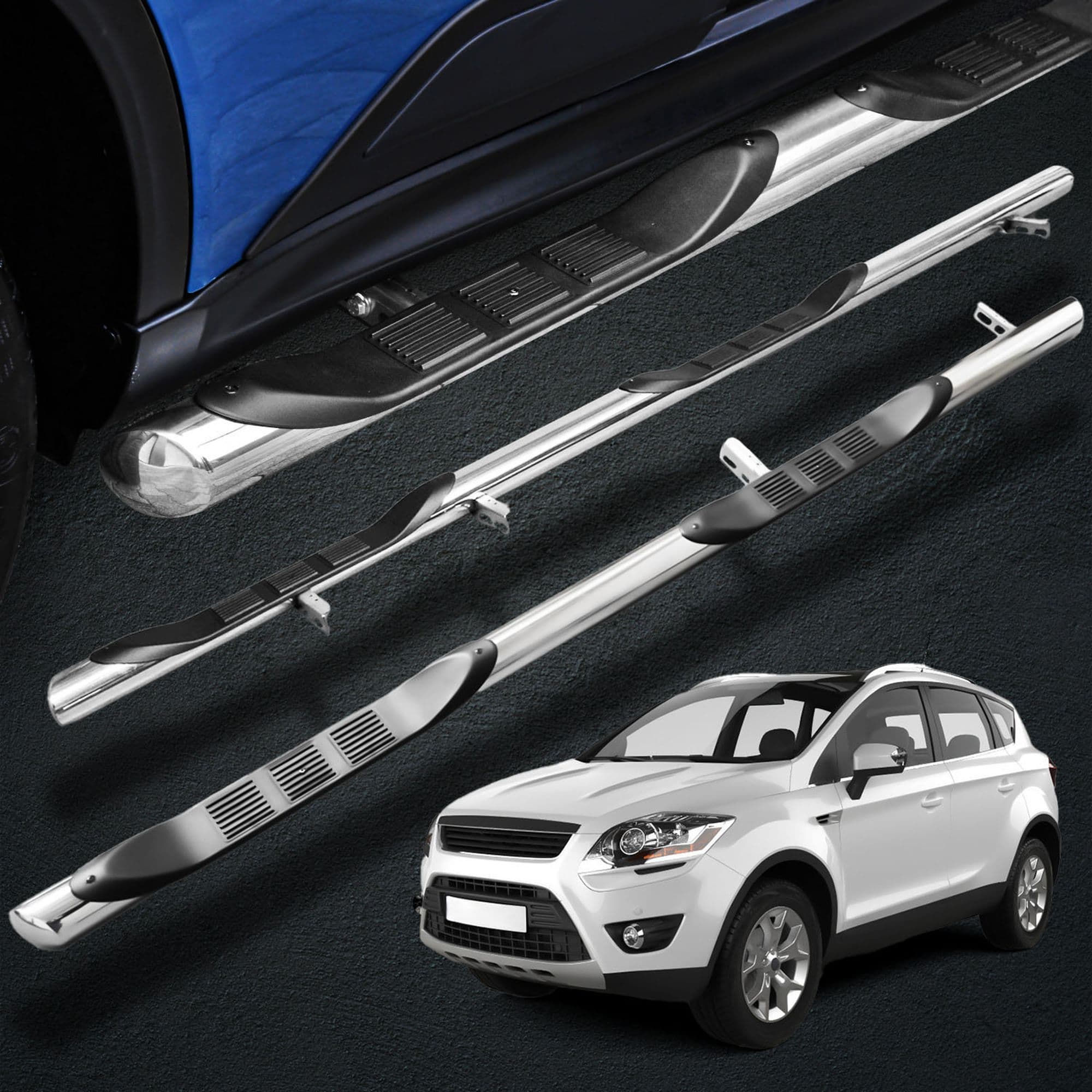 Side bars with steps BB005 — Chrome, Steel, Polished