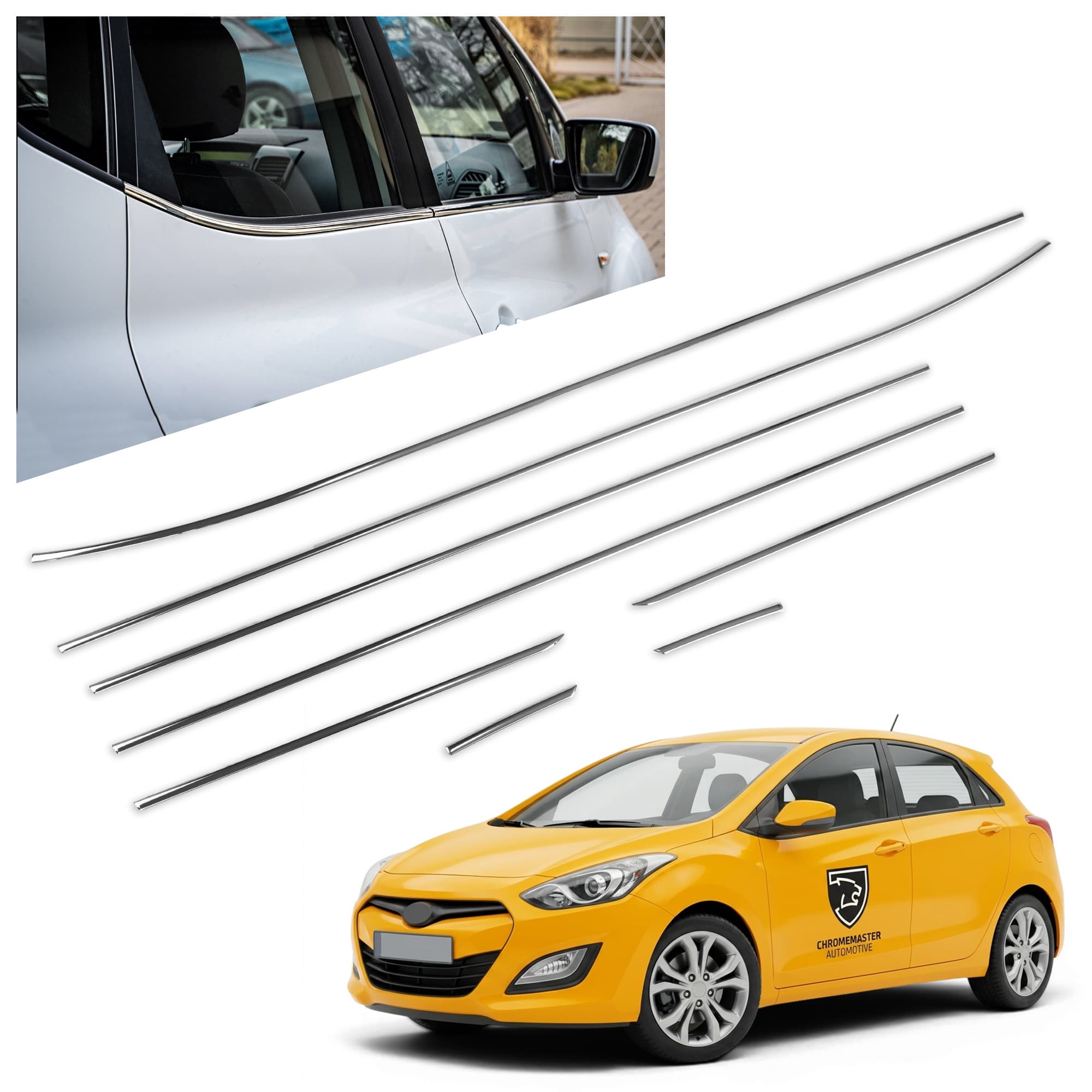 Lower side window trims — Chrome, Stainless steel, Polished
