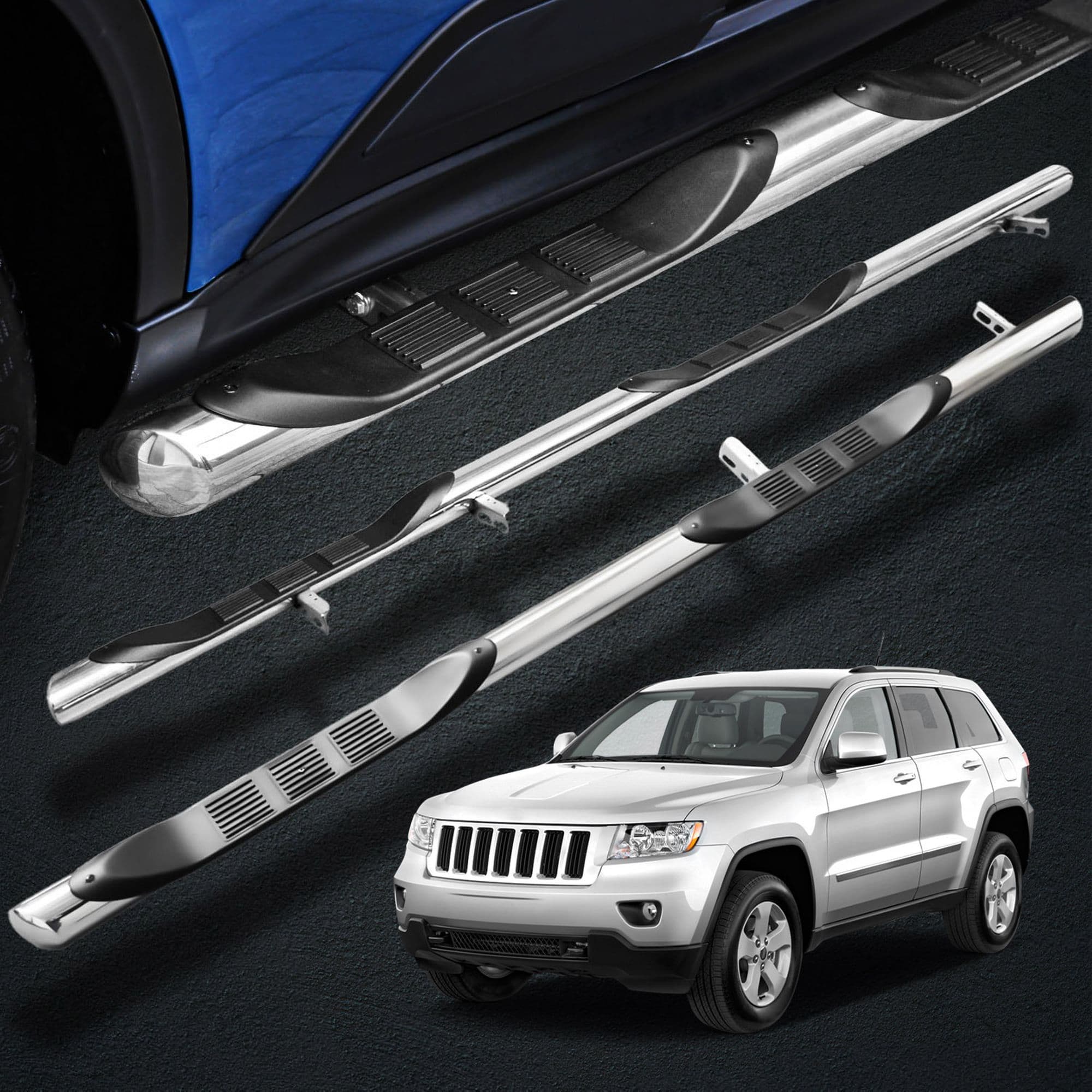 Side bars with steps BB005 — Chrome, Steel, Polished