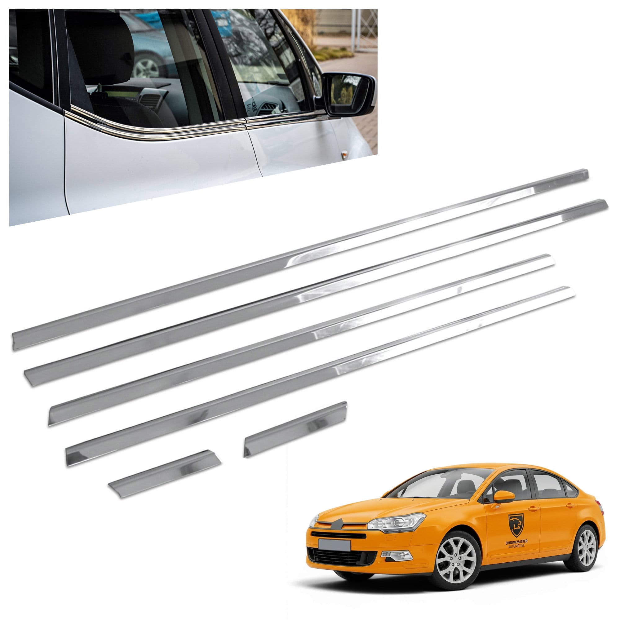 Lower side window trims — Chrome, Stainless steel, Polished