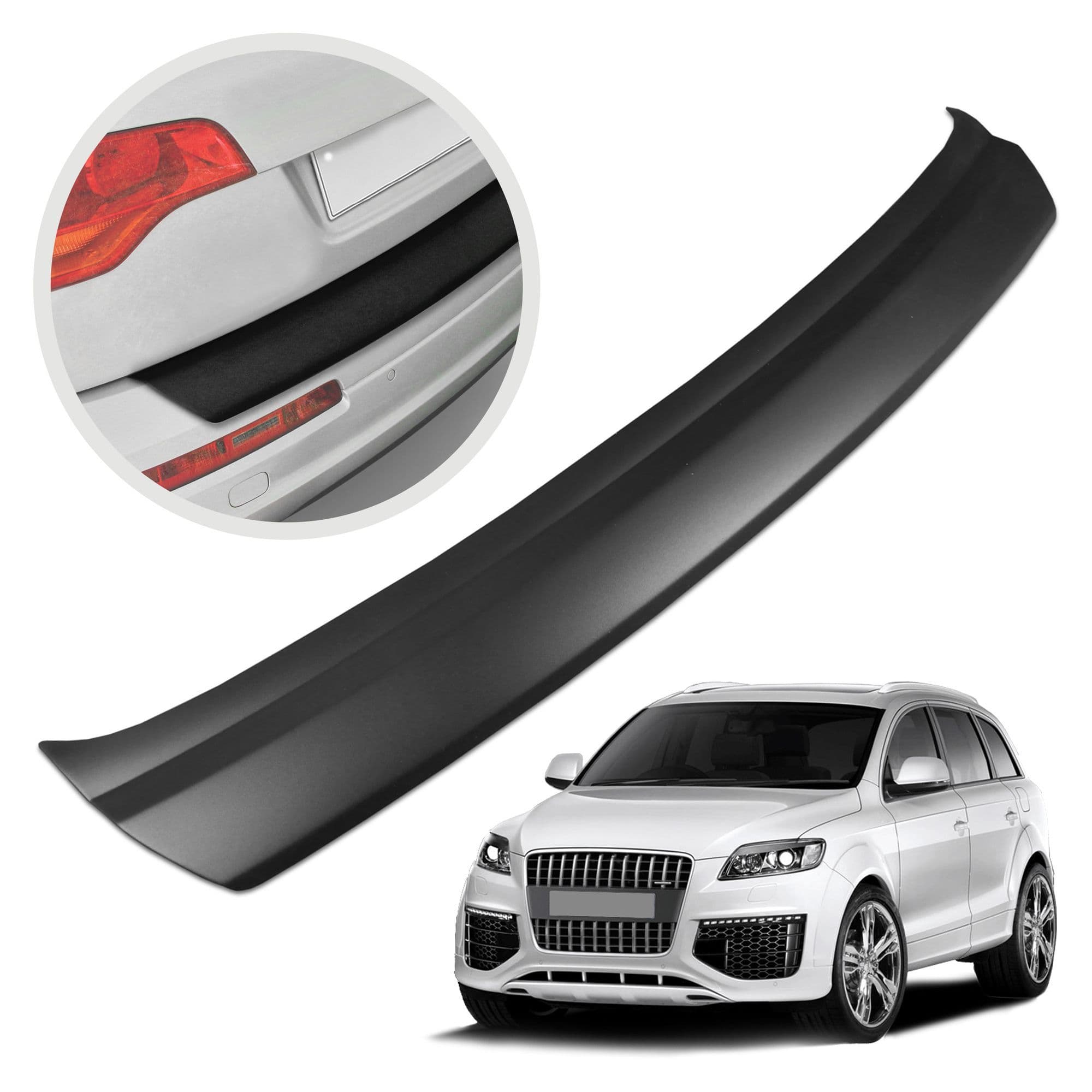 Rear bumper trim — Black, ABS plastic, Matte