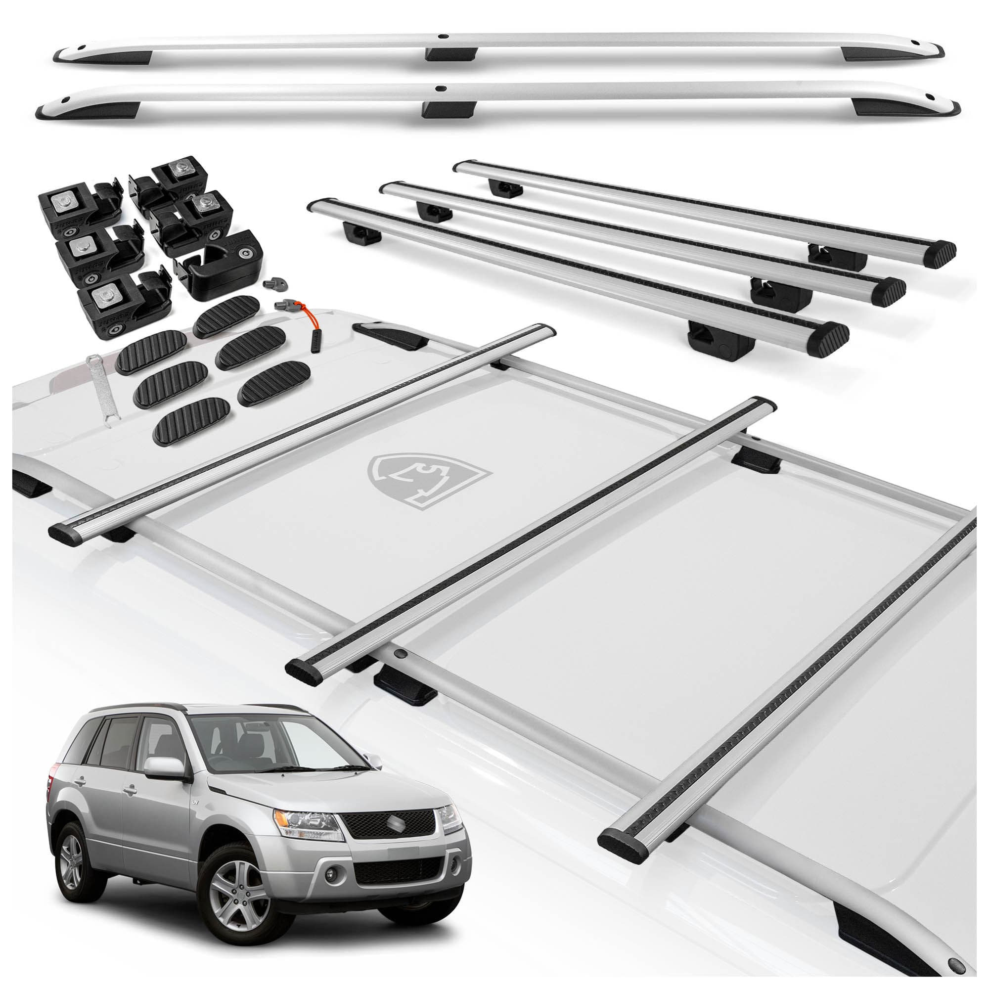 Roof rails with cross bars included SKYPORT — Silver, Aluminum | Plastic, Painted