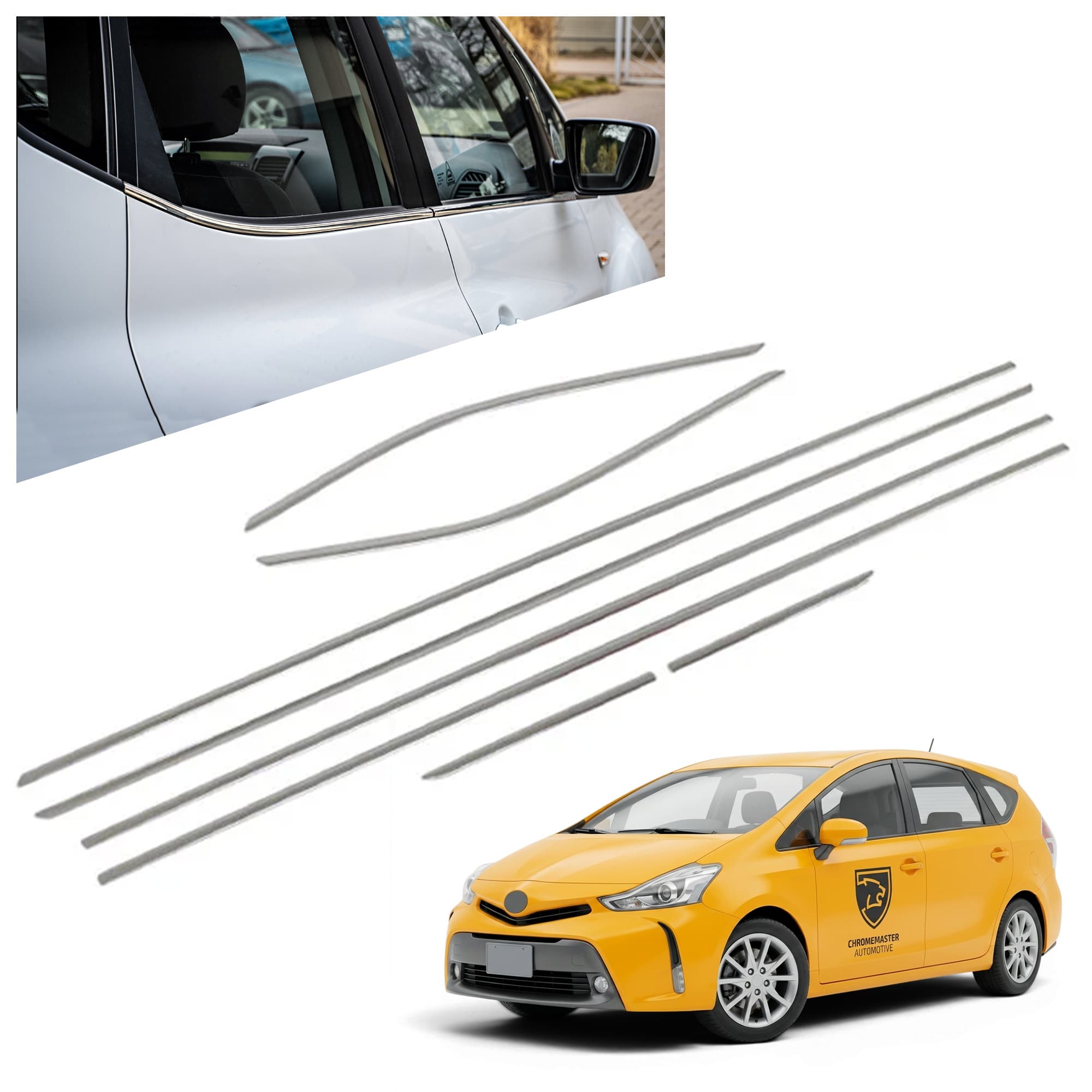 Lower side window trims — Chrome, Stainless steel, Polished