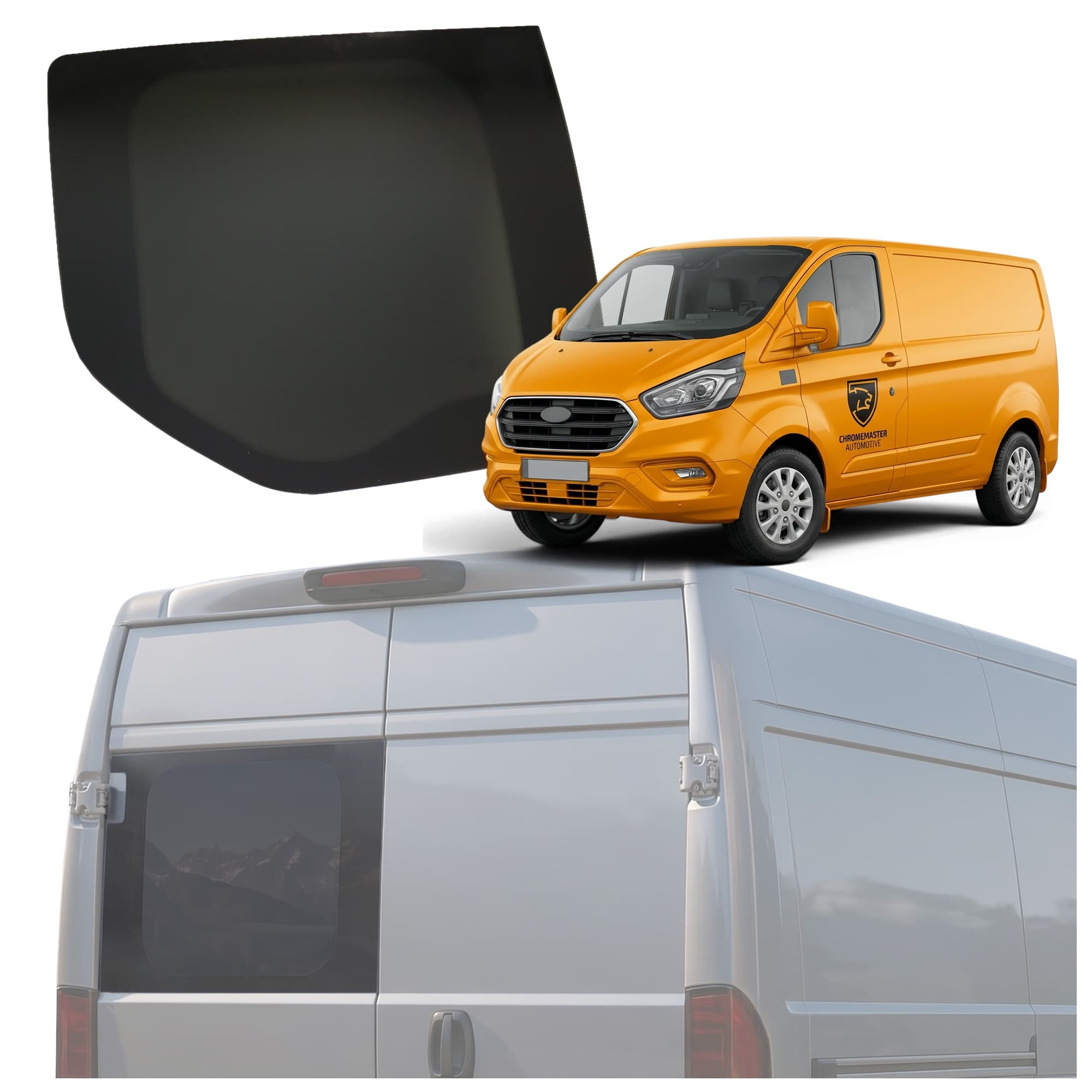 Left fixed window, twin rear doors Galaxy — Semi-transparent tinted, Glass, Polished
