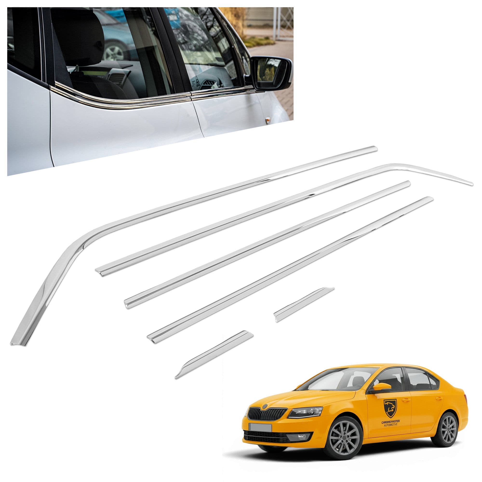 Lower side window trims — Chrome, Stainless steel, Polished