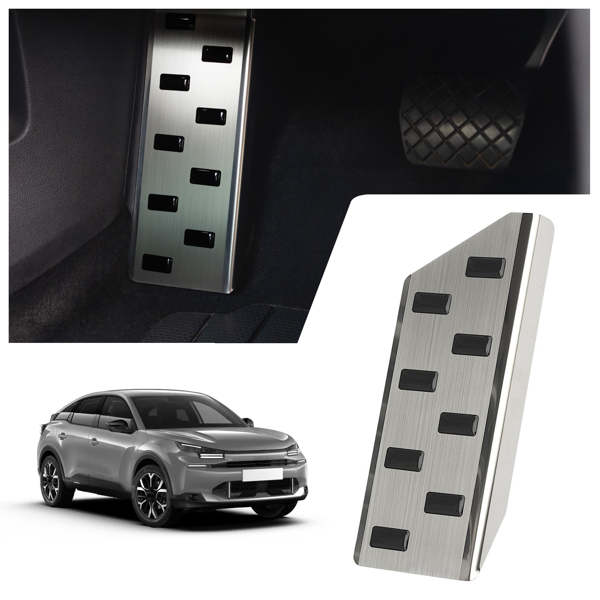 Footrest plate — Black | Silver, Stainless steel, Brushed