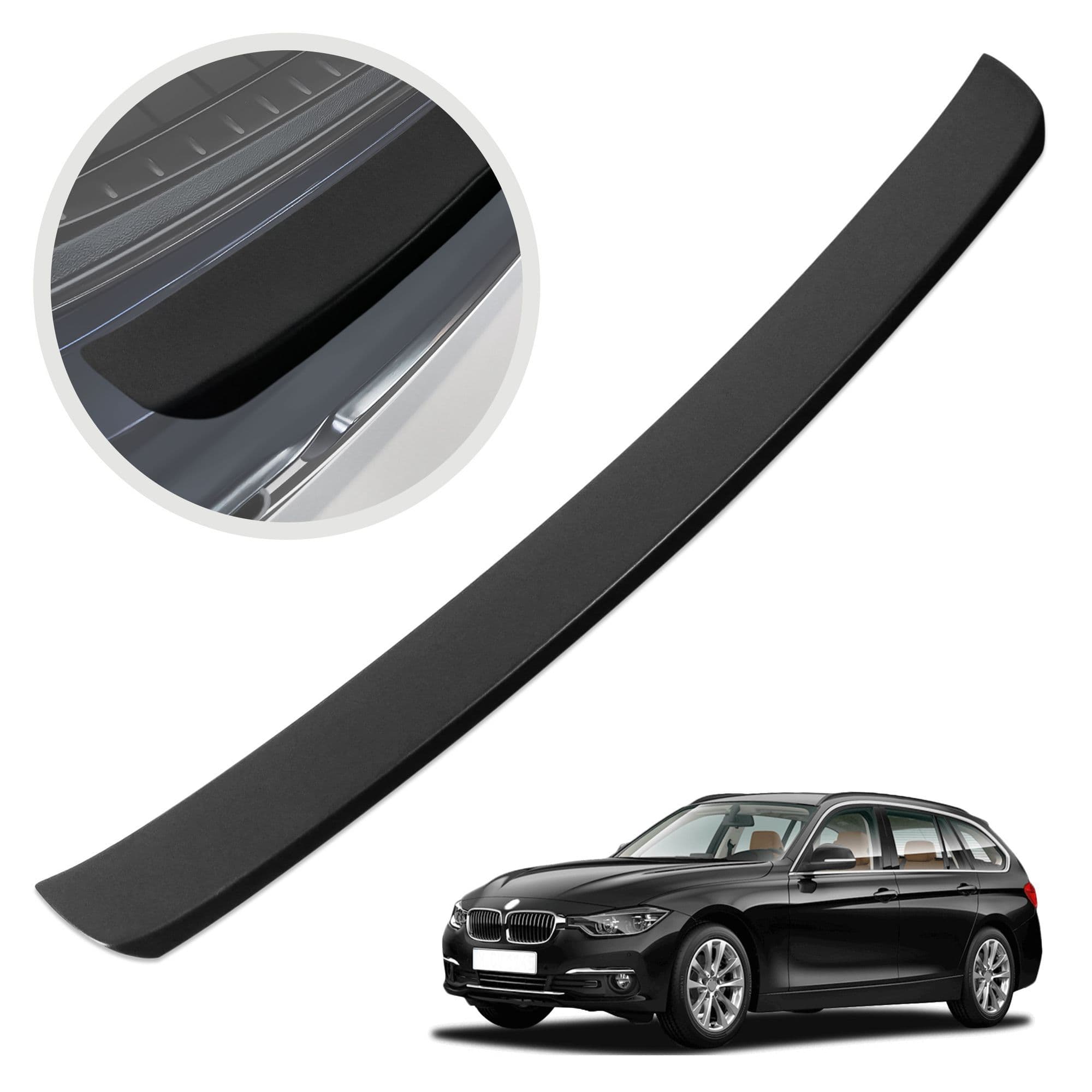 Rear bumper trim — Black, ABS plastic, Matte