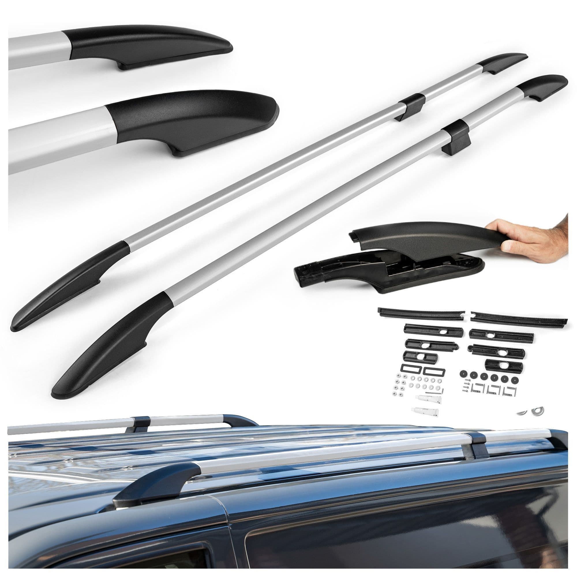Split roof rails Solid — Silver, Aluminum | Plastic, Matte