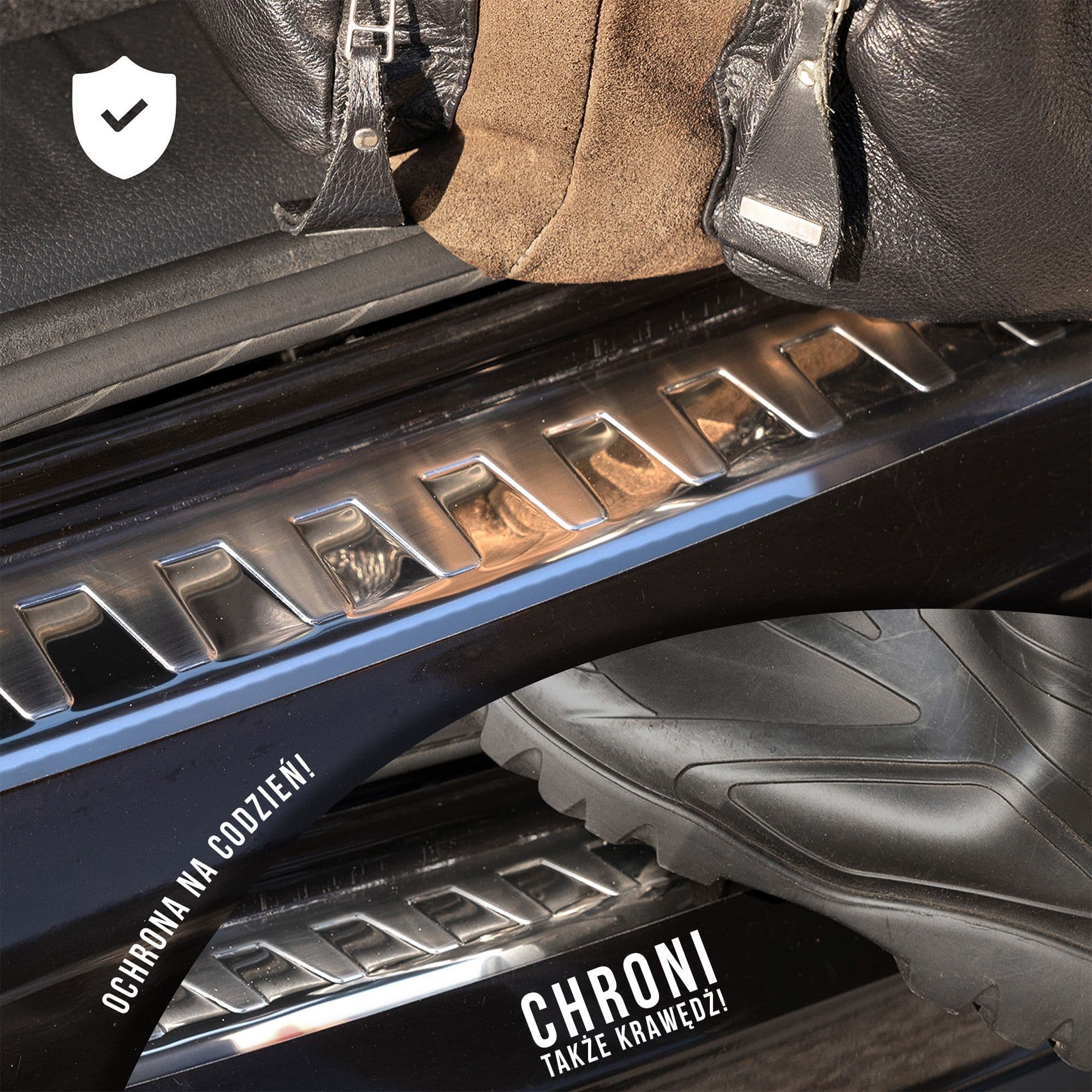 Rear bumper trim — Silver, Stainless steel, Brushed