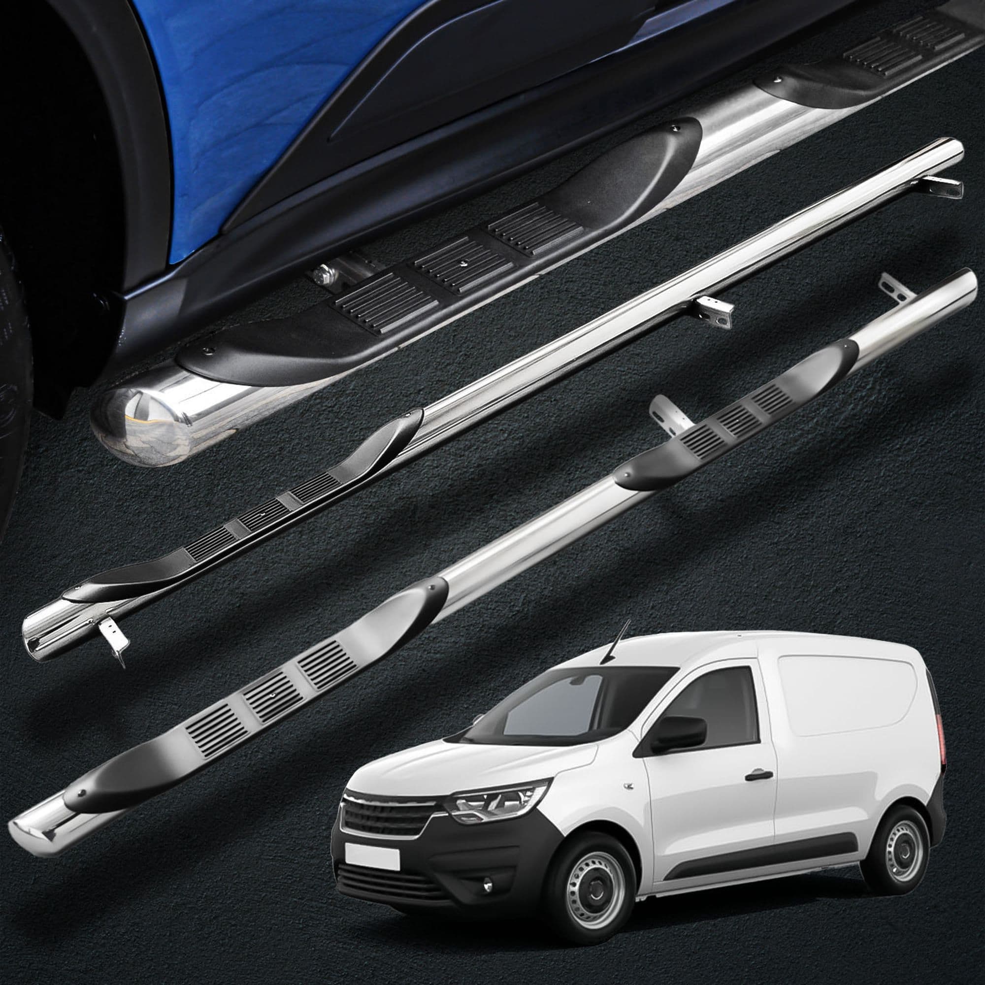 Side bars with steps BB005 — Chrome, Steel, Polished