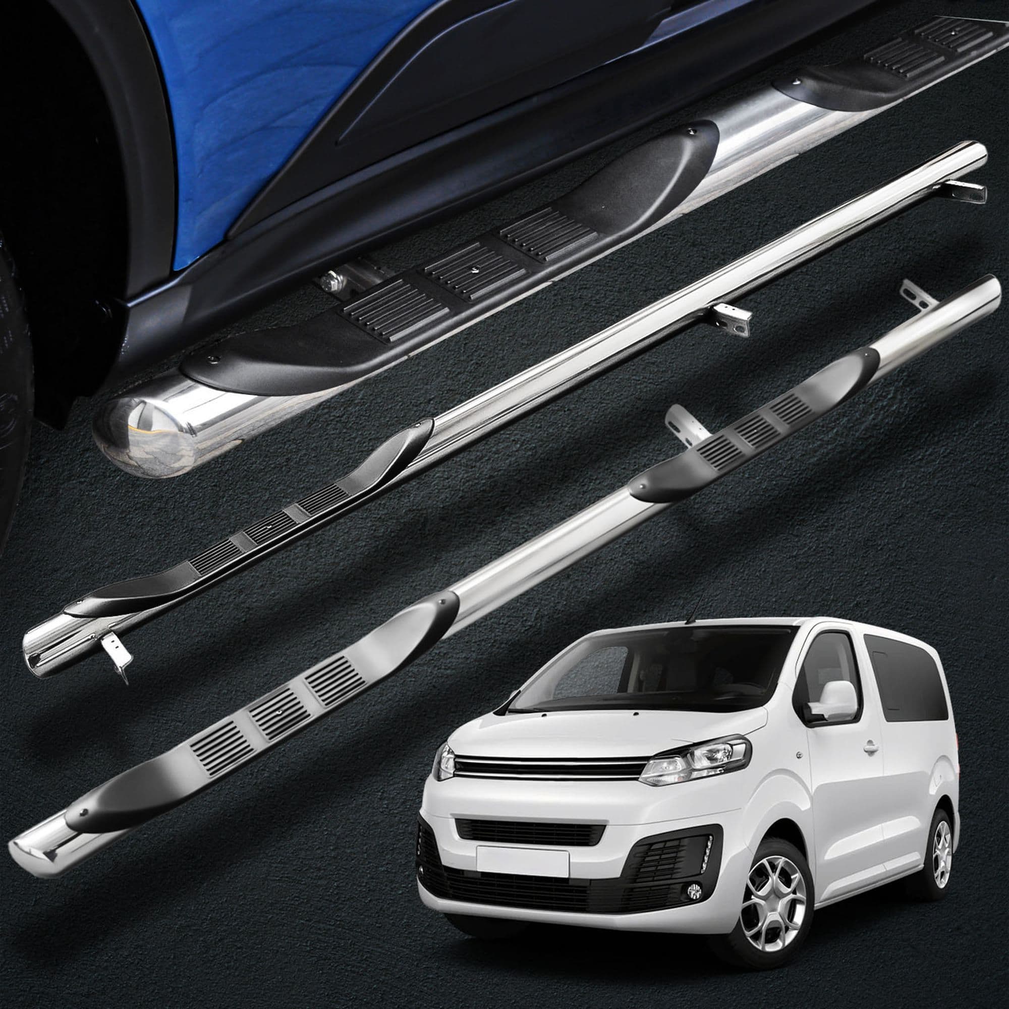 Side bars with steps BB005 — Chrome, Steel, Polished