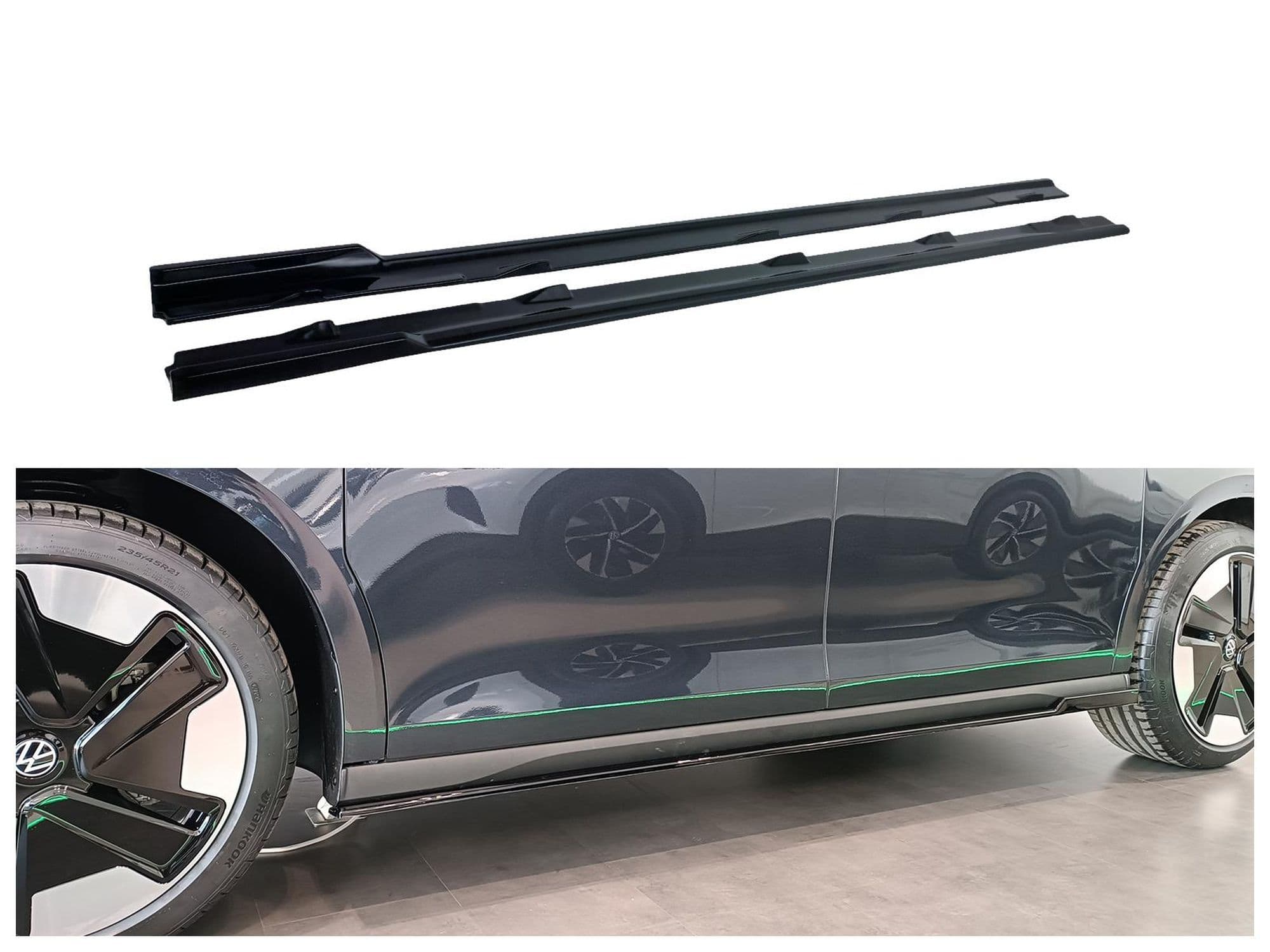 Side skirt extensions — Black, ABS plastic, Shiny