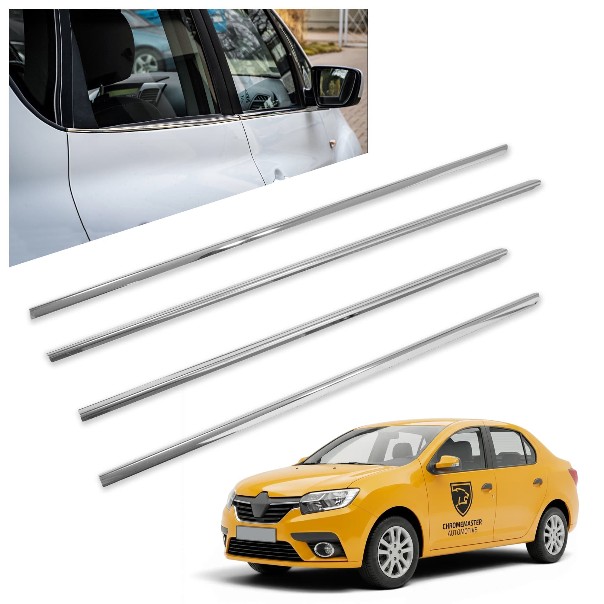Lower side window trims — Chrome, Stainless steel, Polished
