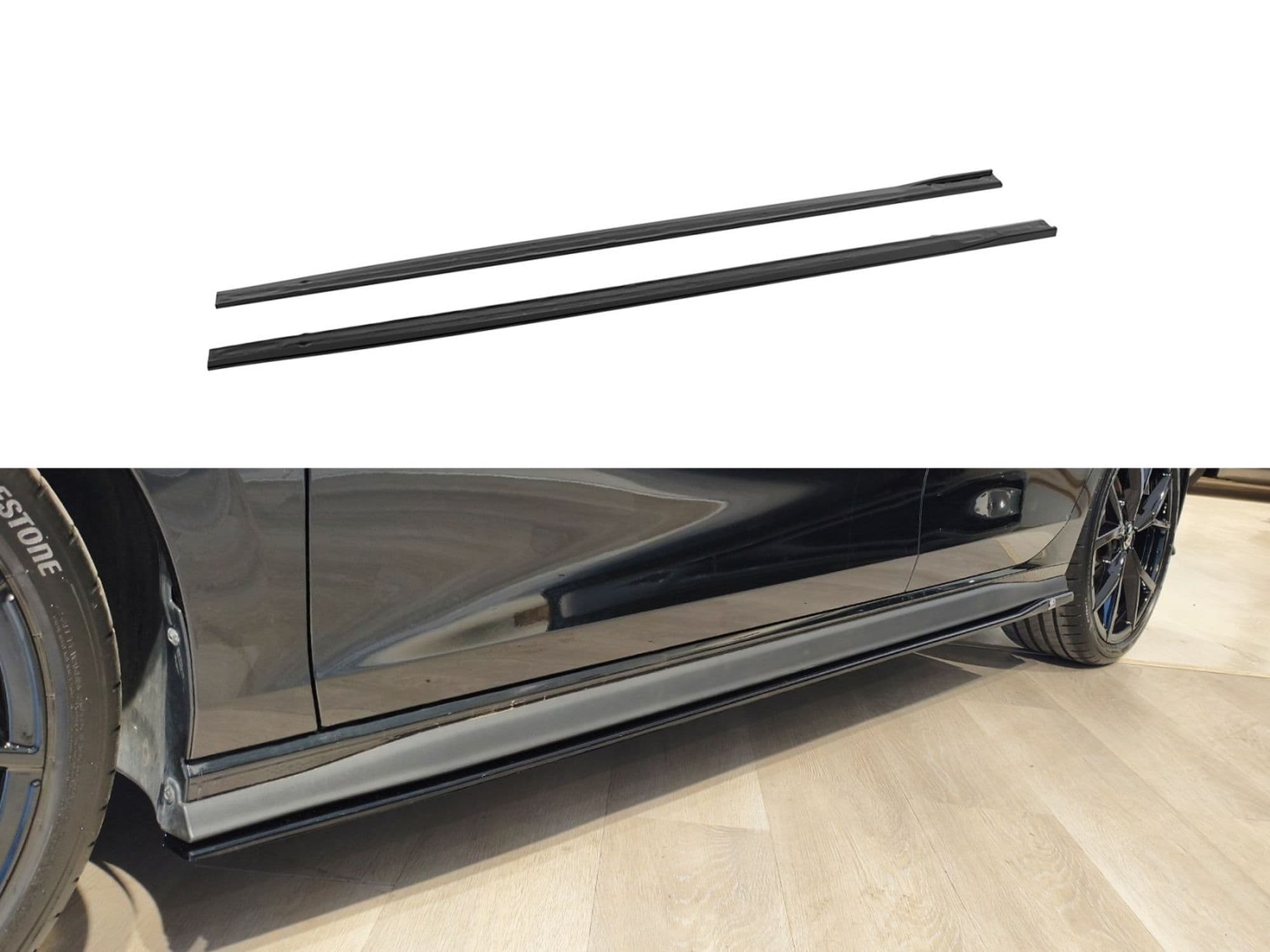 Side skirt extensions — Black, ABS plastic, Shiny