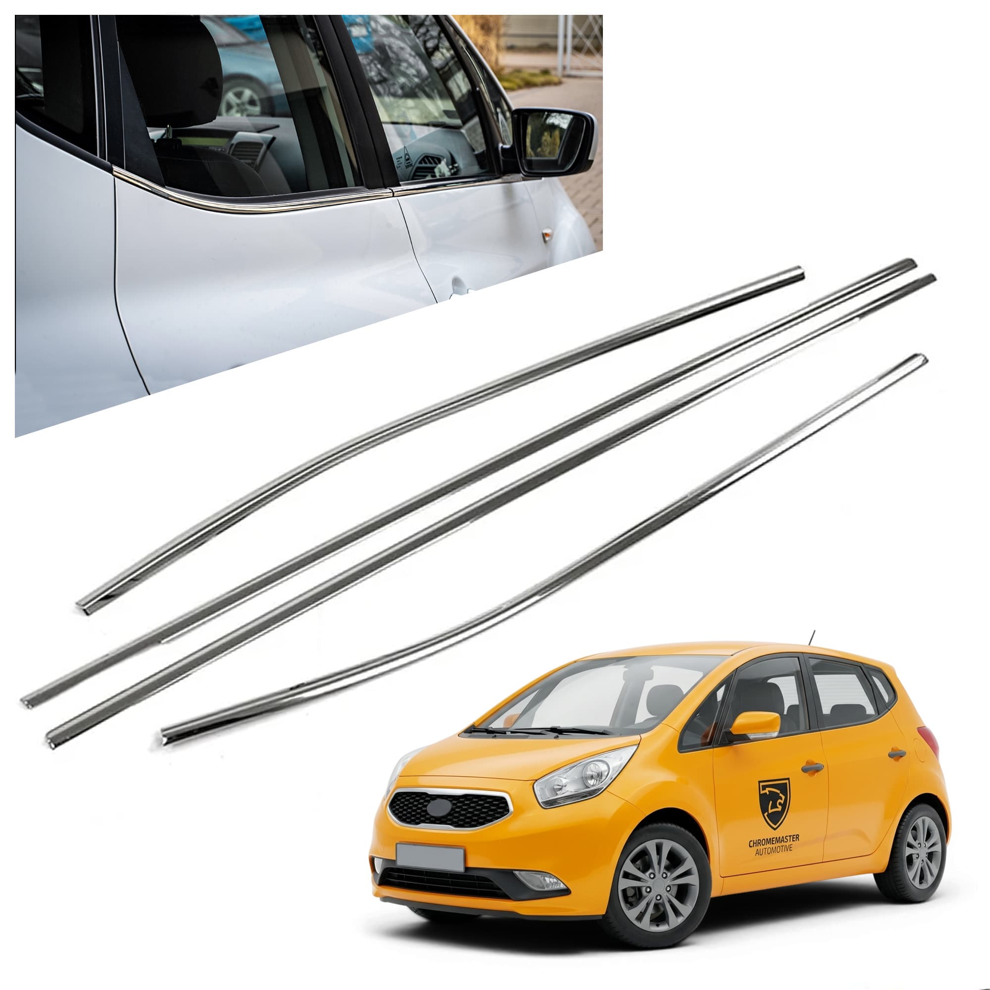 Moulures sous vitres latérales — Chrome, Acier inoxydable, Poli
