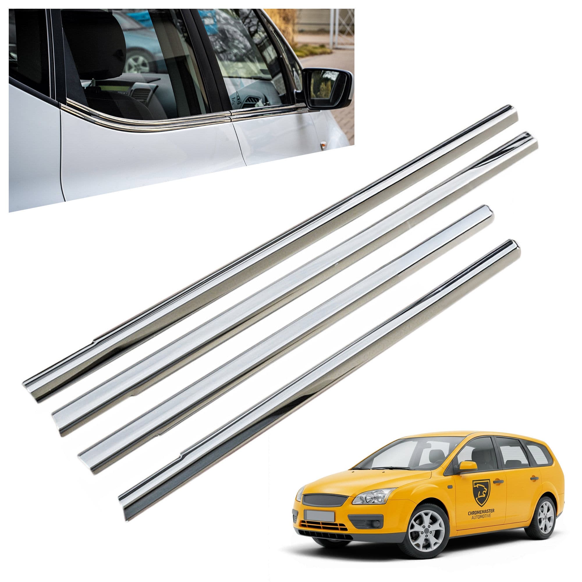 Lower side window trims — Chrome, Stainless steel, Polished