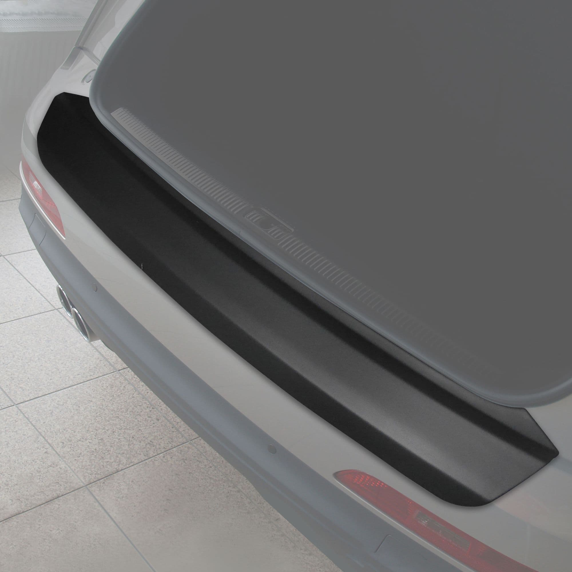 Rear bumper trim — Black, ABS plastic, Matte