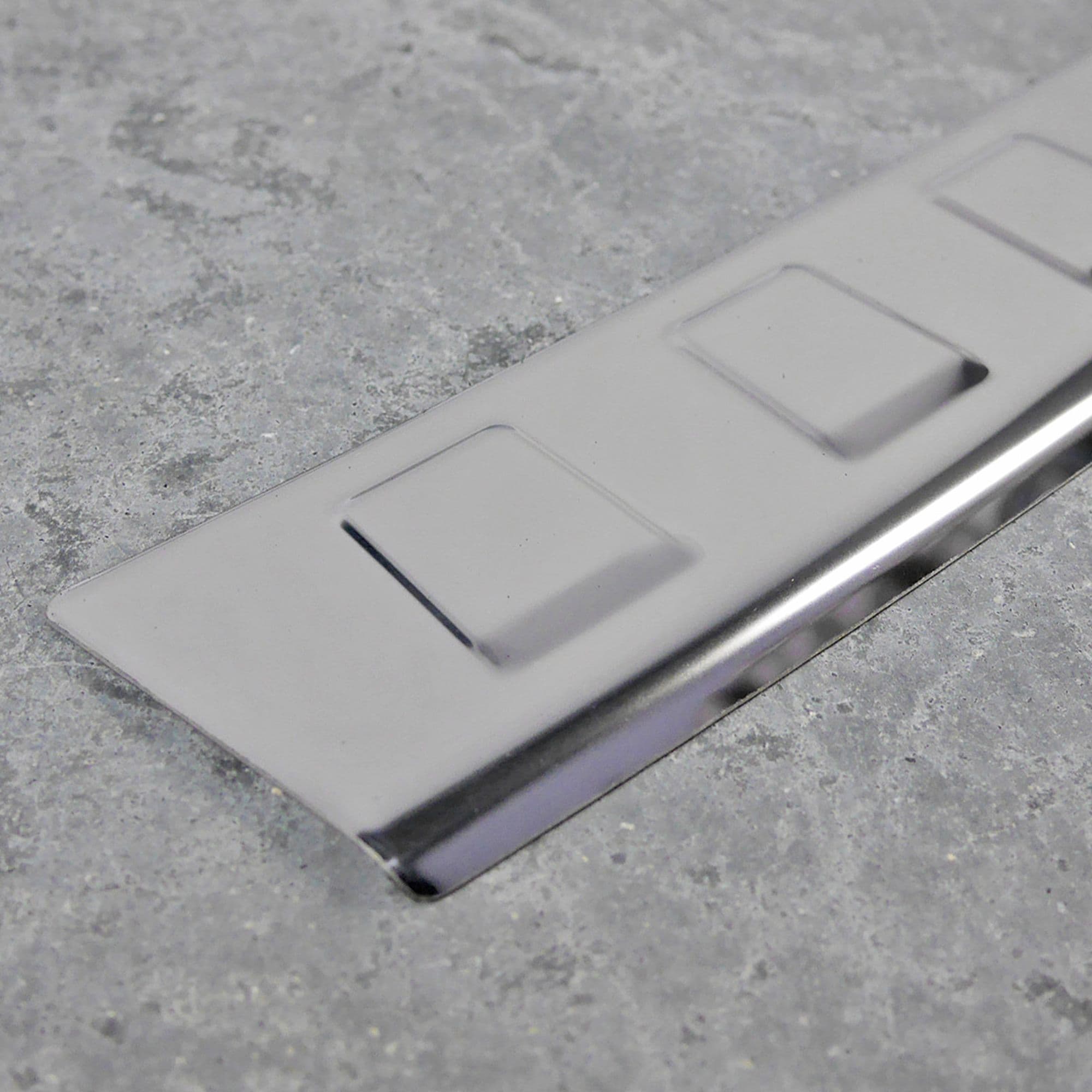 Rear bumper trim — Chrome, Stainless steel, Polished