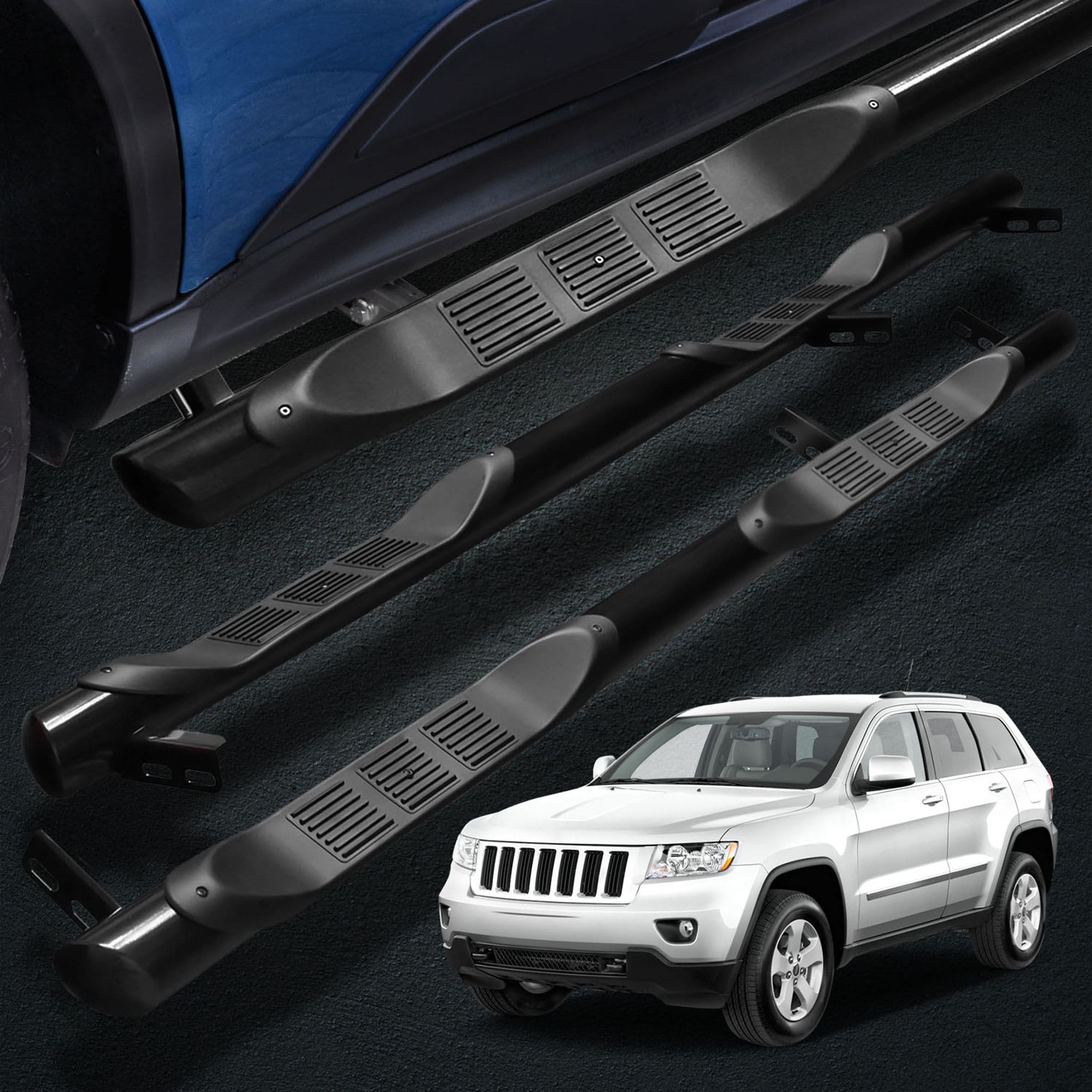 Side bars with steps BB005 — Black, Steel, Powder-coated