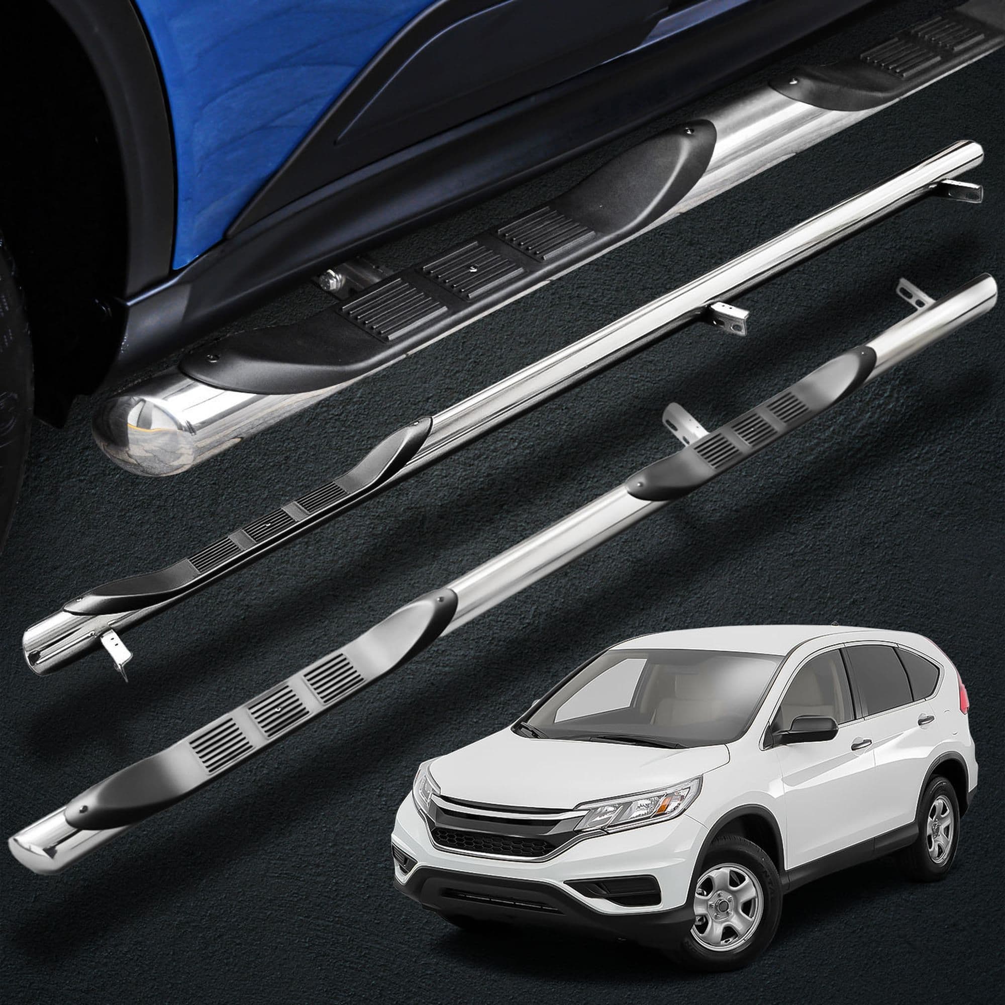 Side bars with steps BB005 — Chrome, Steel, Polished