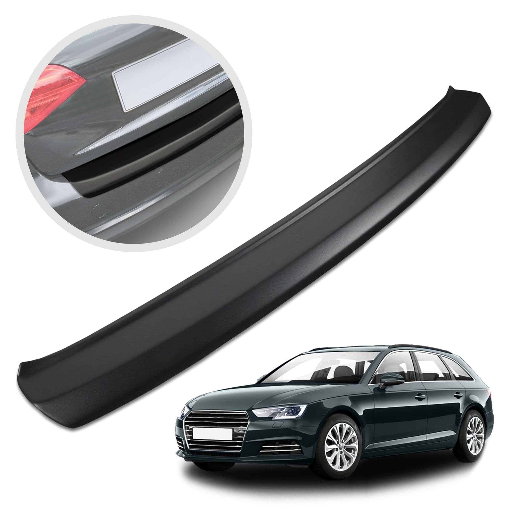 Rear bumper trim — Black, ABS plastic, Matte