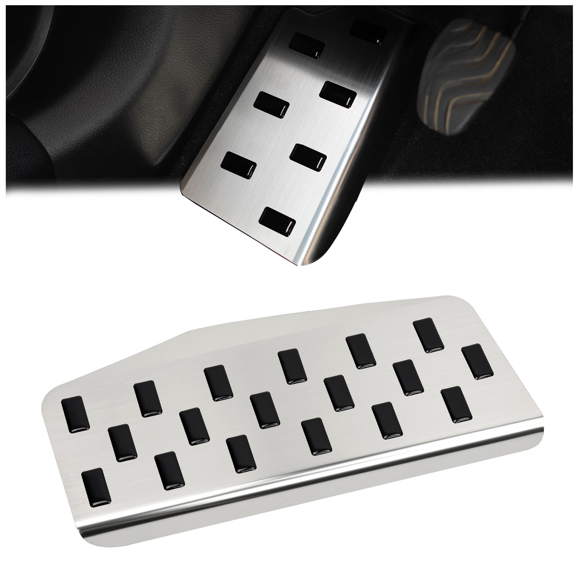 Footrest plate — Black | Silver, Stainless steel, Brushed