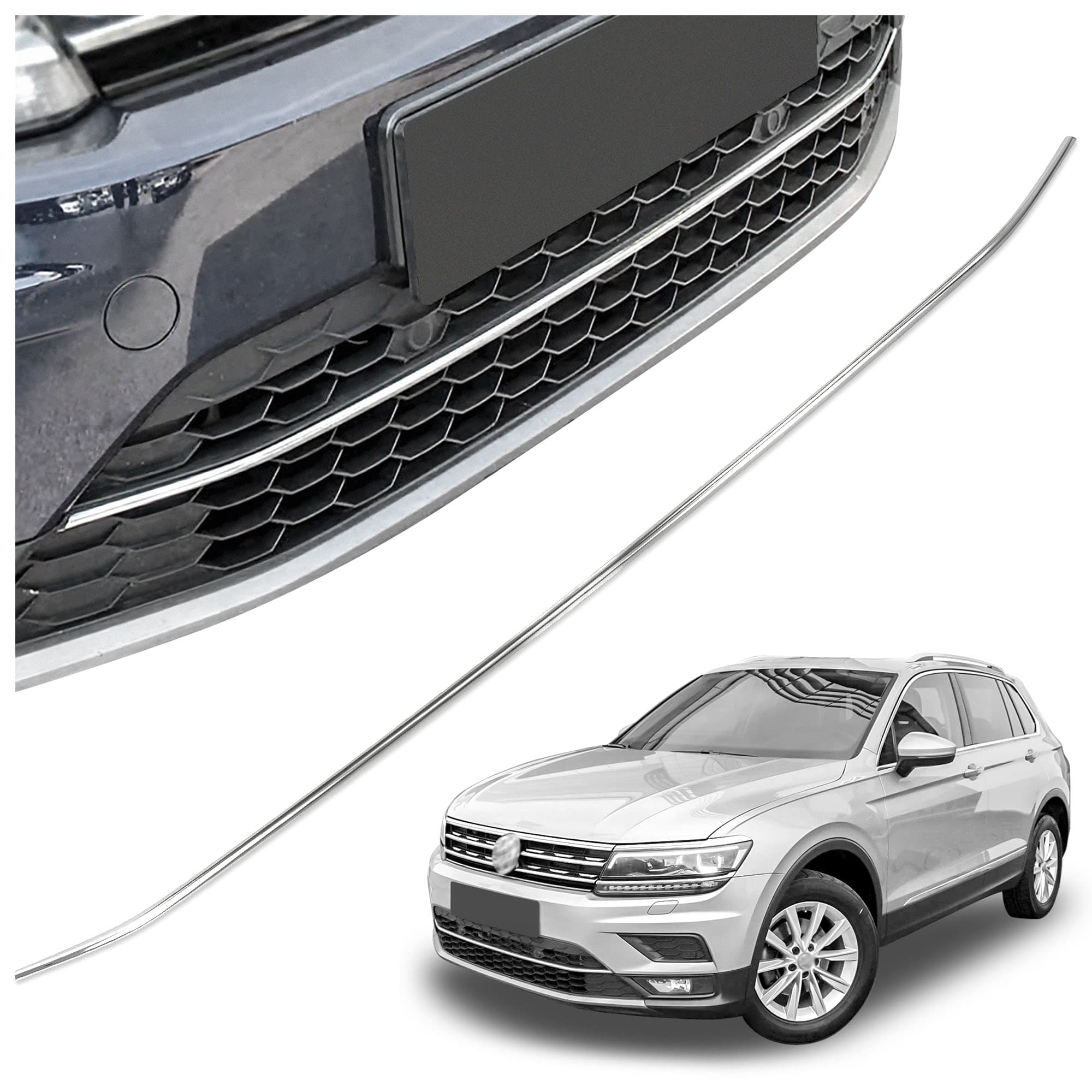Front bumper grille trim — Chrome, Stainless steel, Polished