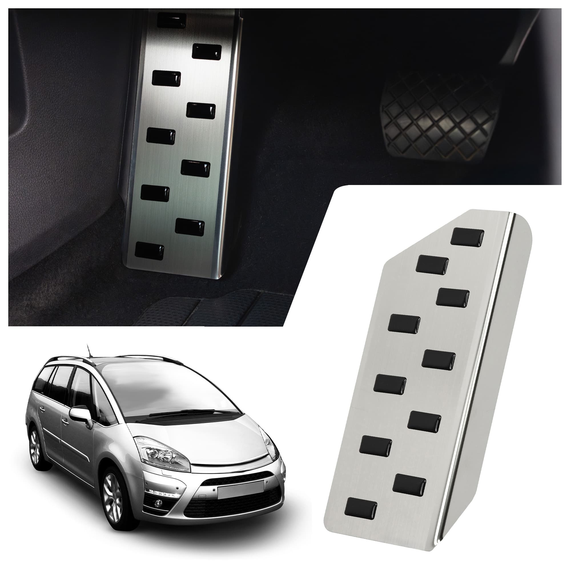 Footrest plate — Black | Silver, Stainless steel, Brushed