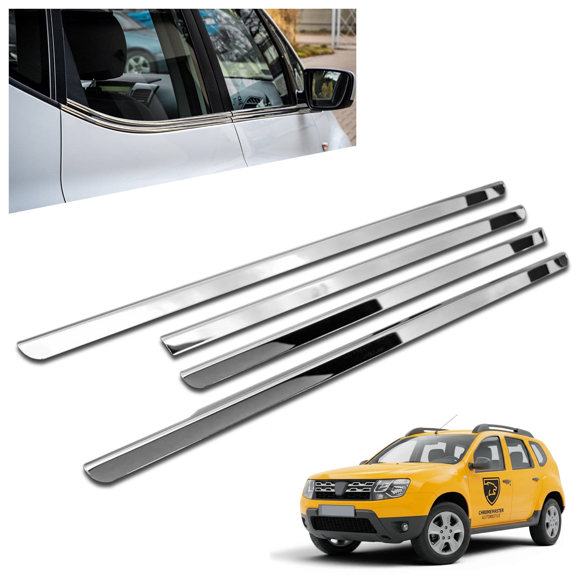 Lower side window trims — Chrome, Stainless steel, Polished