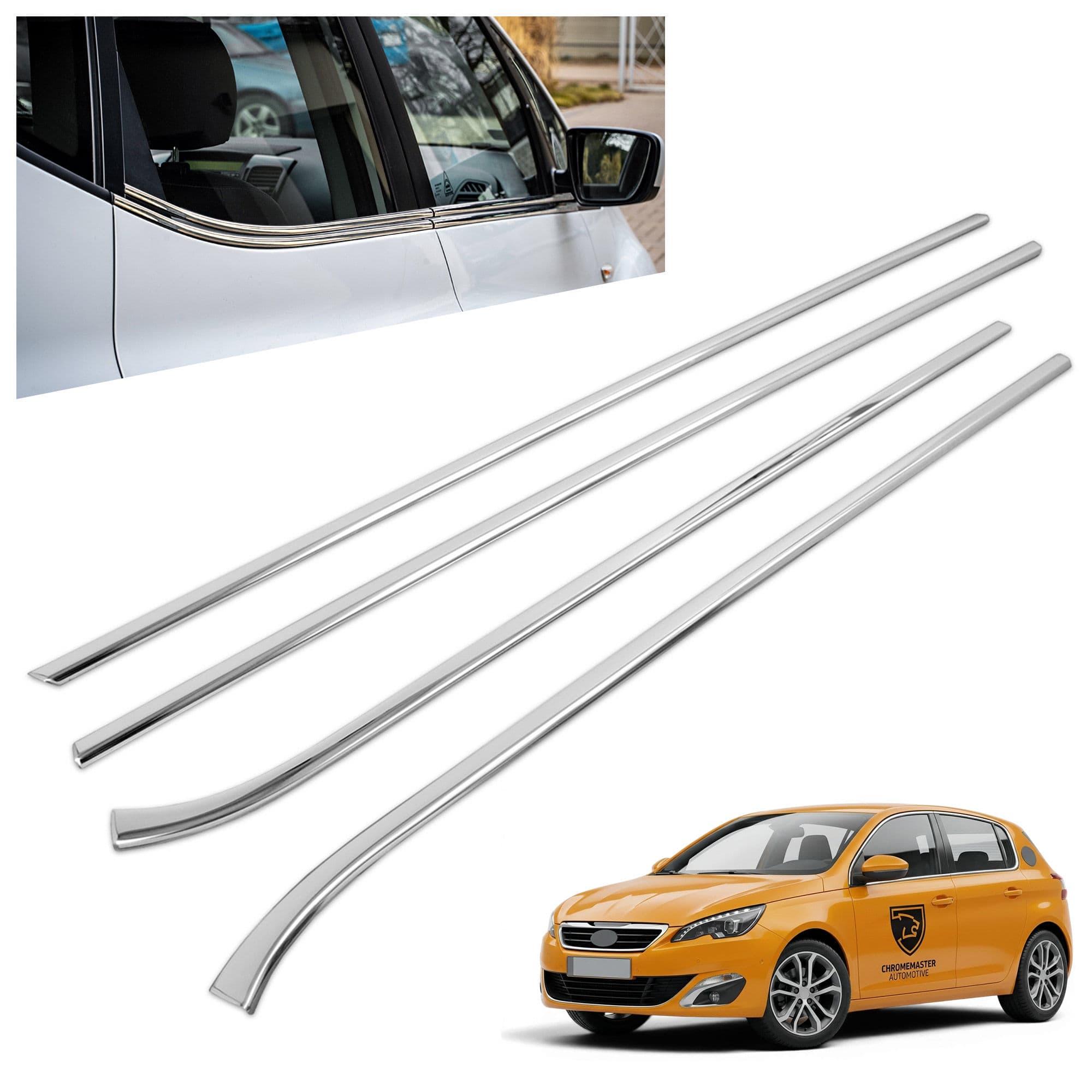Lower side window trims — Chrome, Stainless steel, Polished