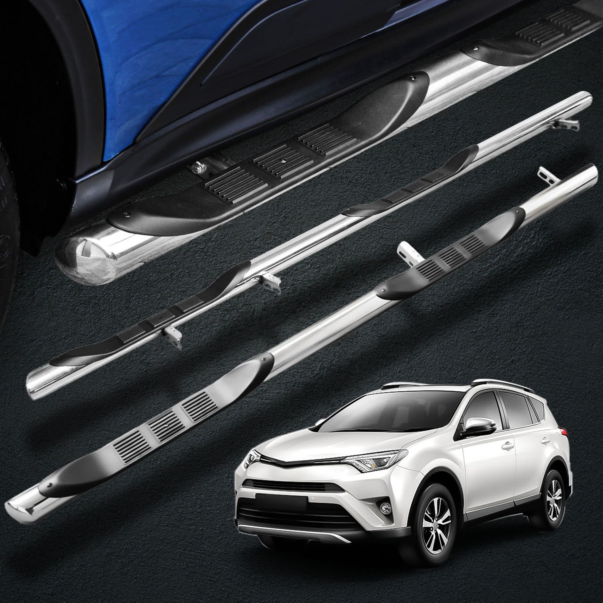 Side bars with steps BB005 — Chrome, Steel, Polished