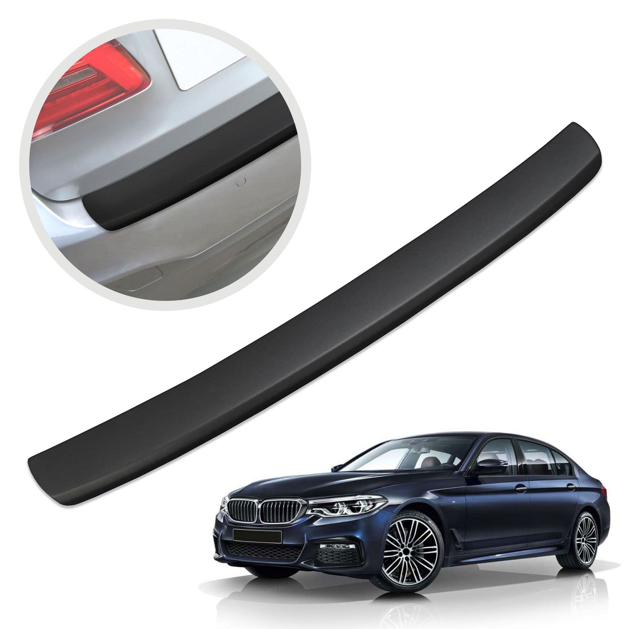 Rear bumper trim — Black, ABS plastic, Matte