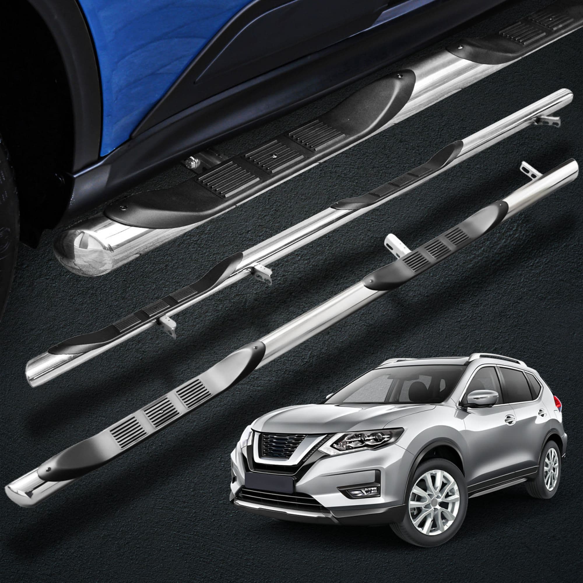 Side bars with steps BB005 — Chrome, Steel, Polished