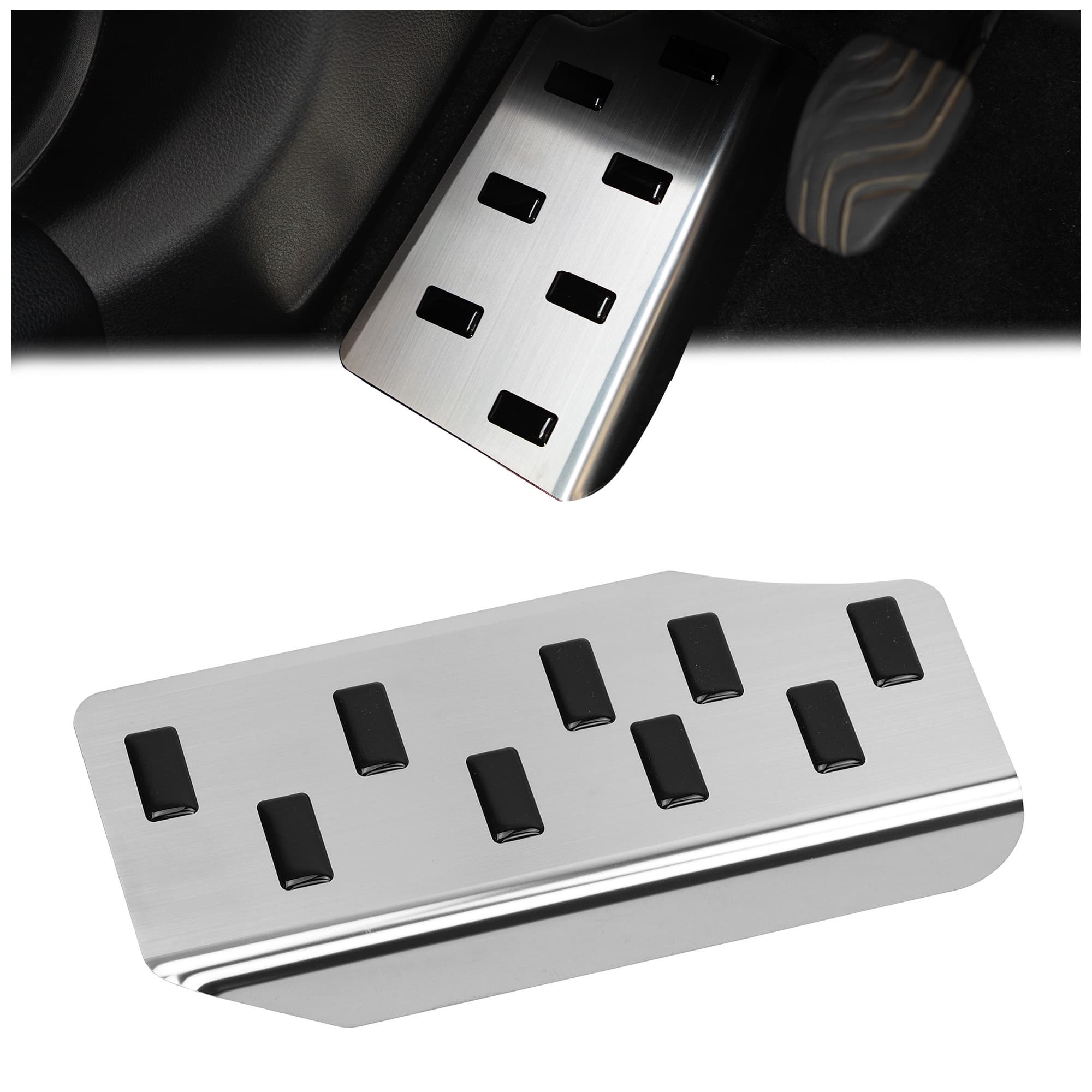 Footrest plate — Black | Silver, Stainless steel, Brushed