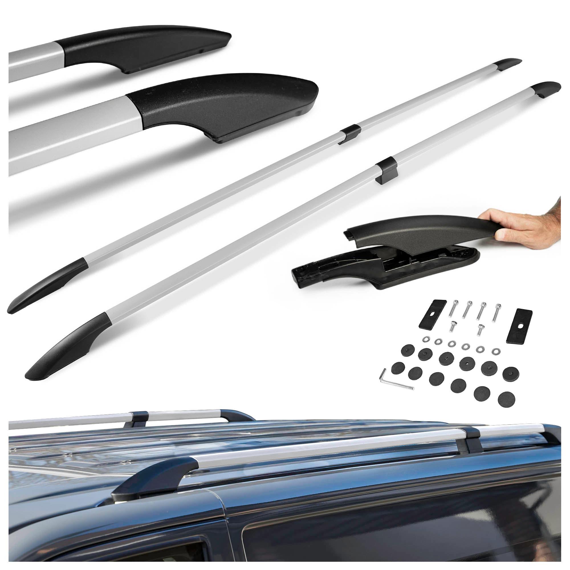 Split roof rails Solid — Silver, Aluminum | Plastic, Matte