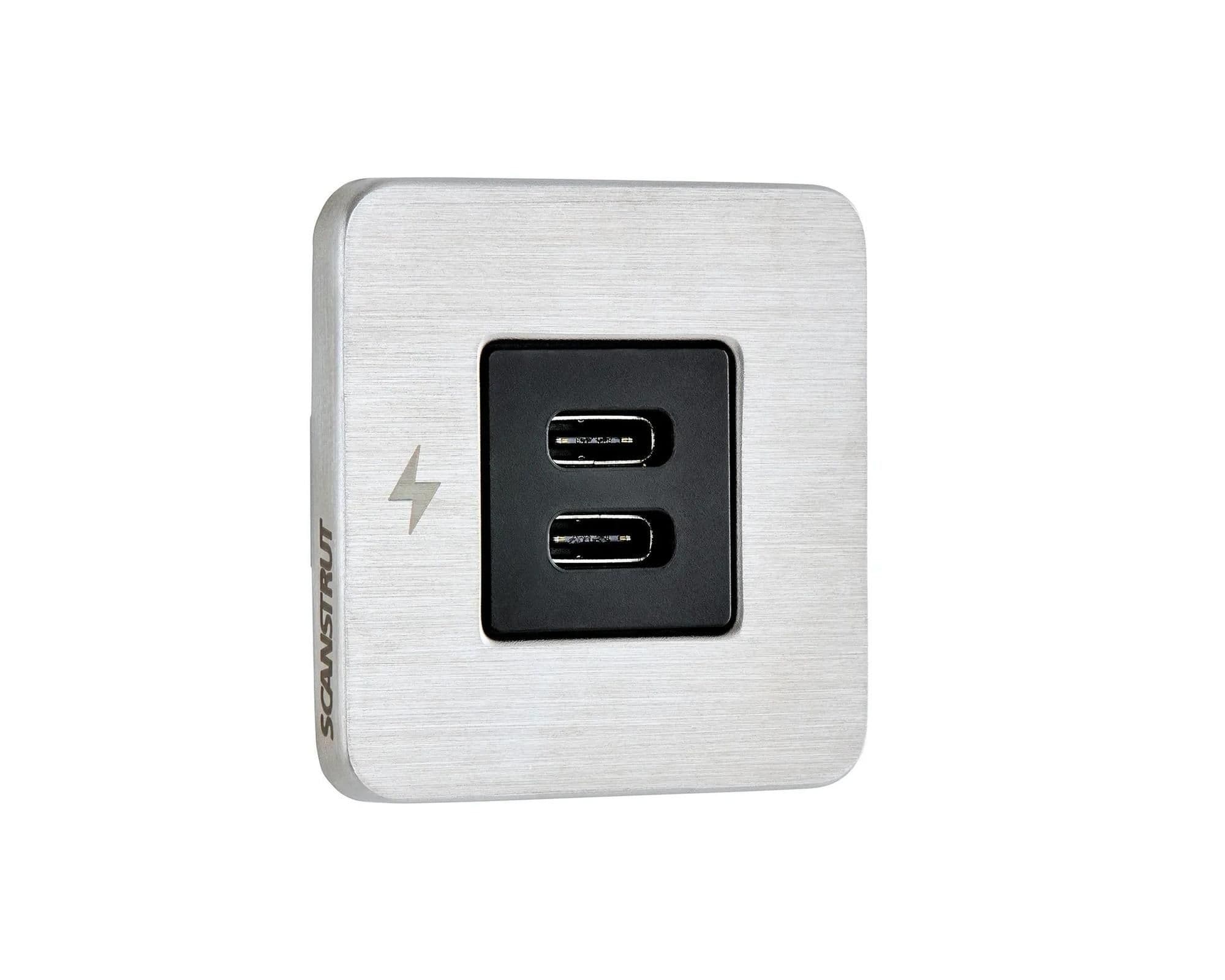 Power socket for internal mounting 2× USB-C TILE — Black, Steel | Plastic, Matte