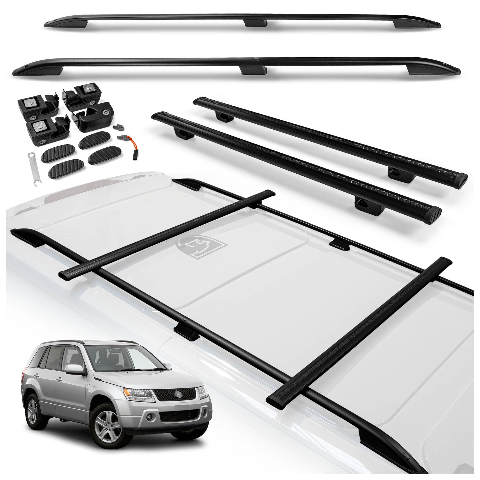 Roof rails with cross bars included SKYPORT — Black, Aluminum | Plastic, Painted