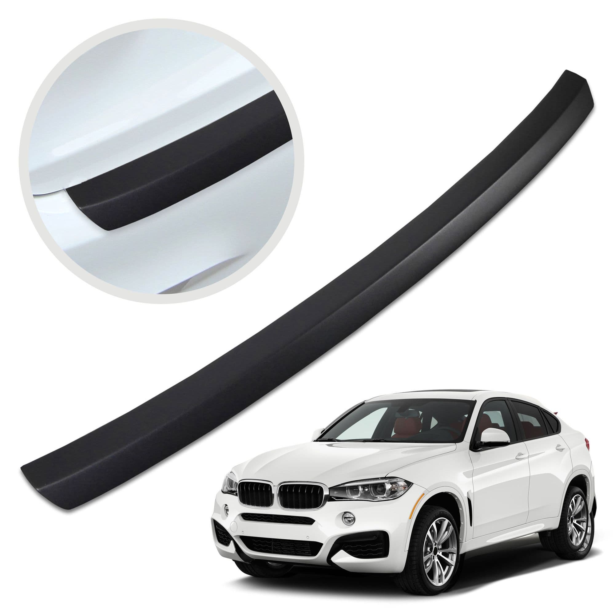 Rear bumper trim — Black, ABS plastic, Matte