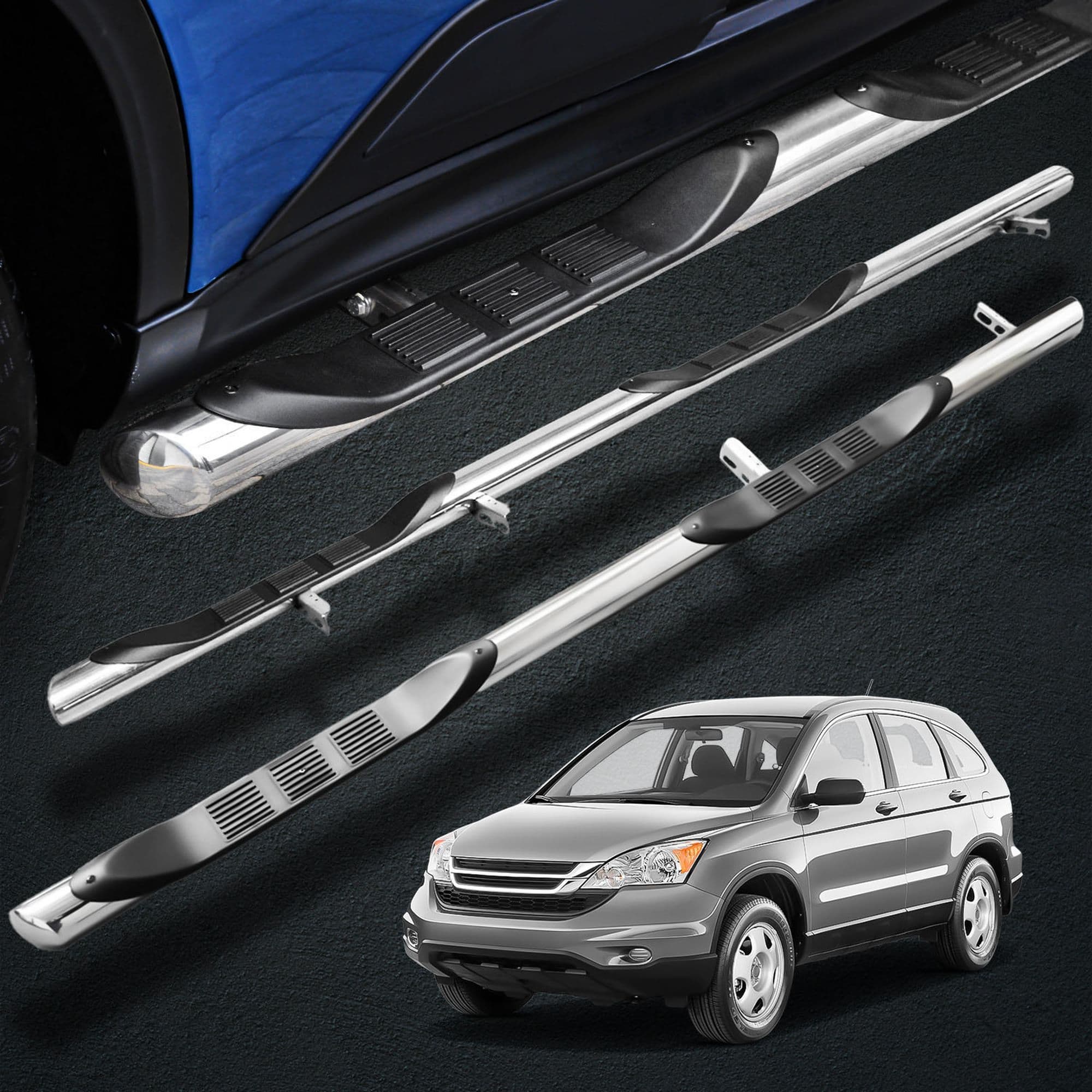 Side bars with steps BB005 — Chrome, Steel, Polished