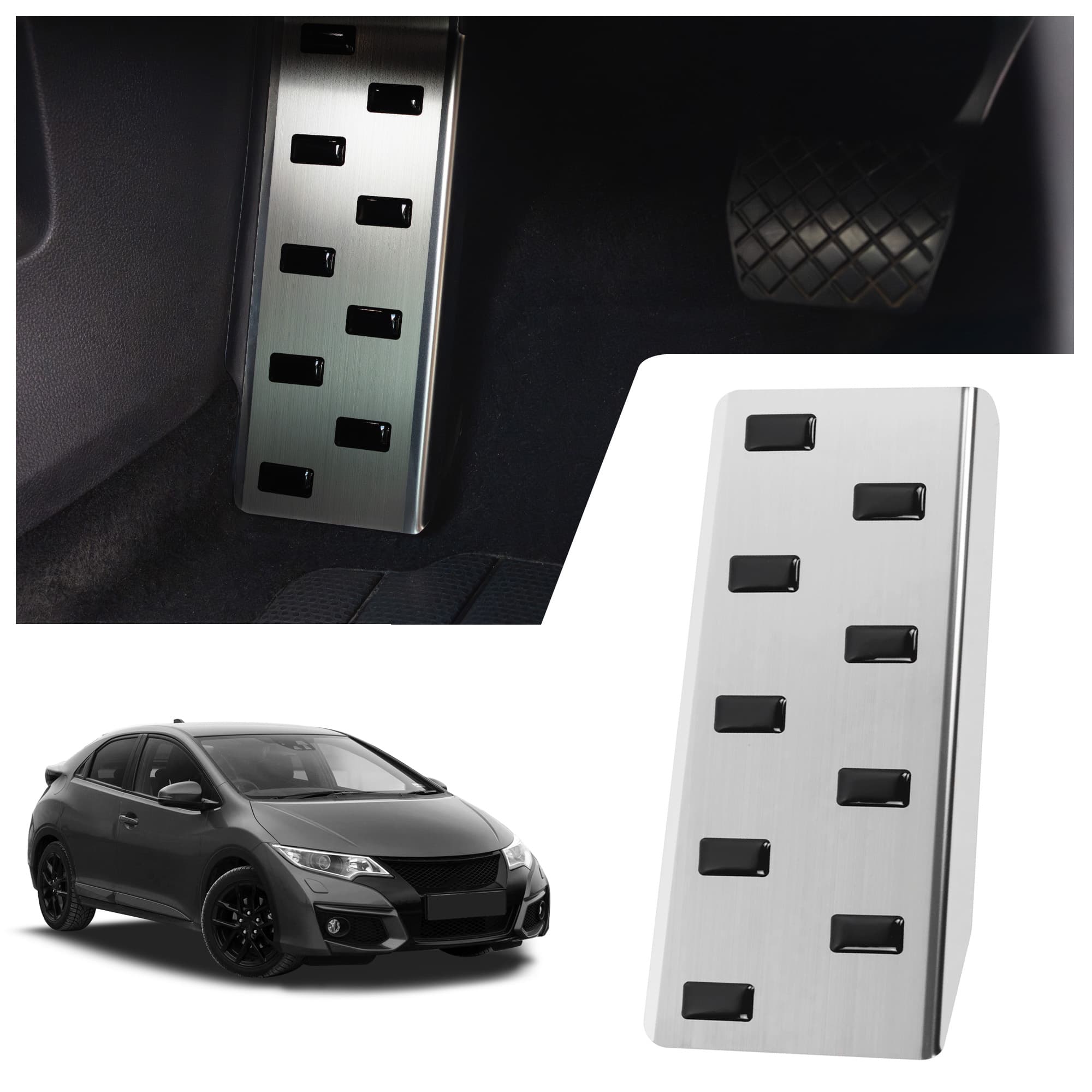 Footrest plate — Black | Silver, Stainless steel, Brushed