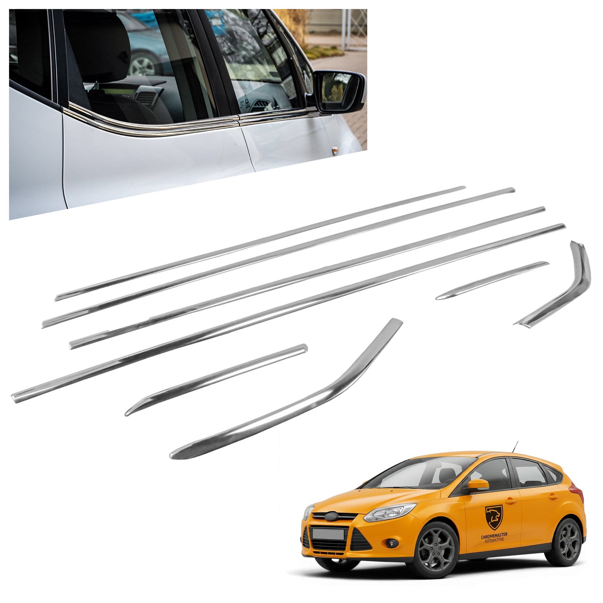 Lower side window trims — Chrome, Stainless steel, Polished