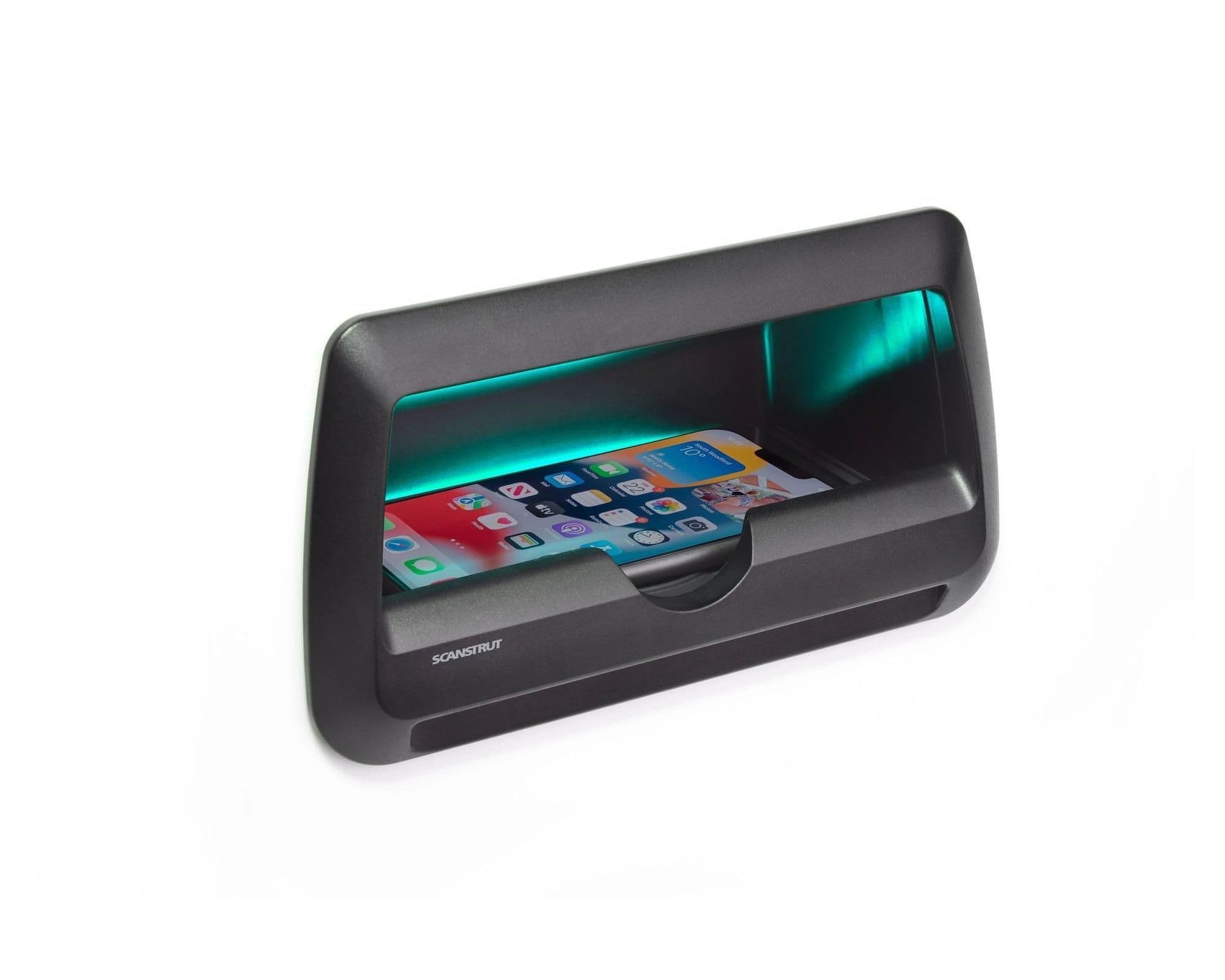 Waterproof wireless charger with phone pocket, LED, 3-coil ROKK Wireless Cove — Black, Plastic, Matte