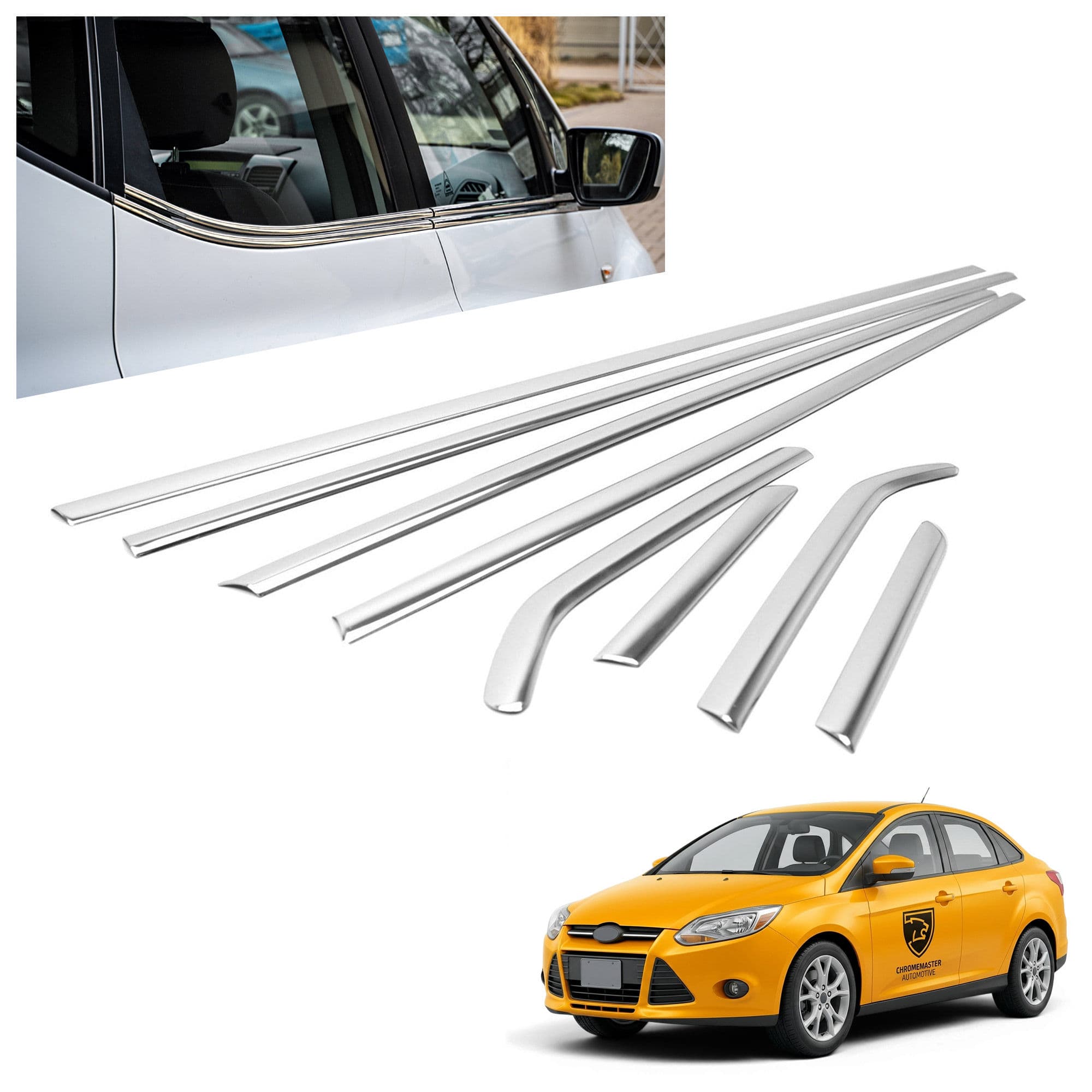 Lower side window trims — Chrome, Stainless steel, Polished